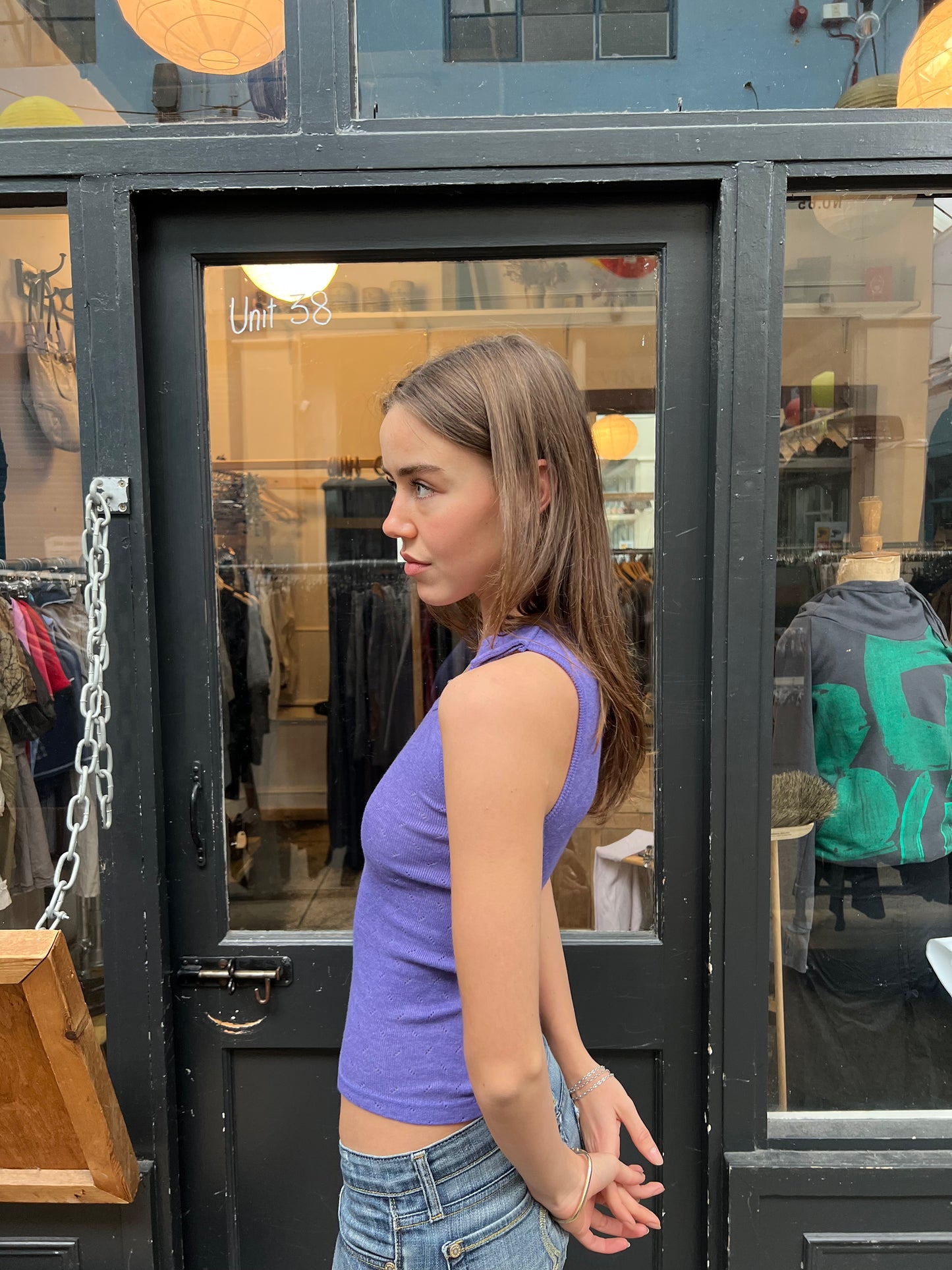Purple pointelle vest top