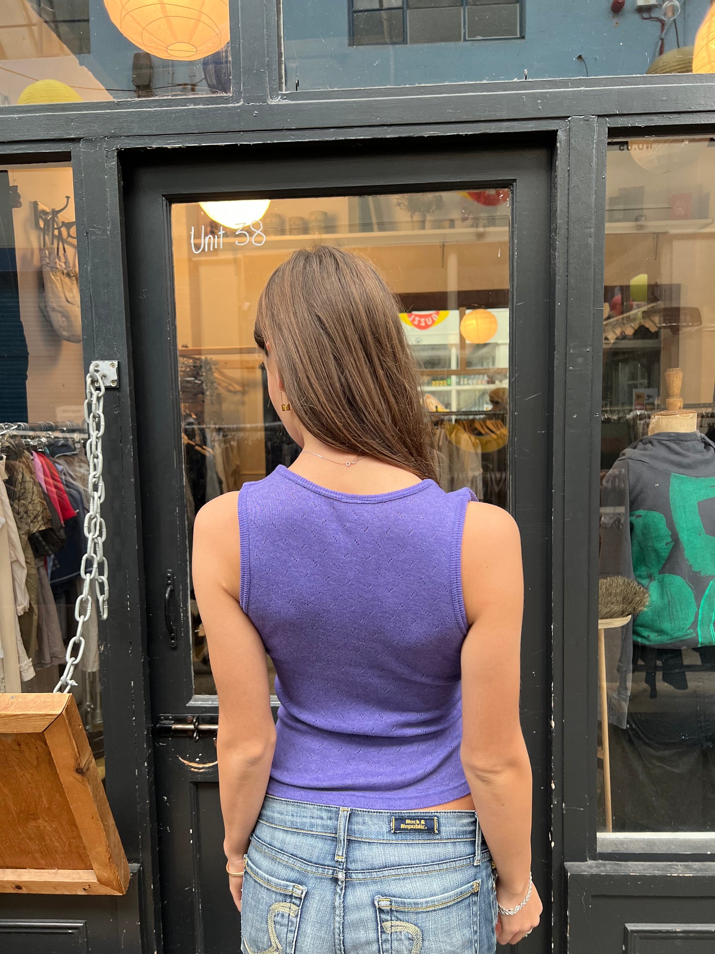 Purple pointelle vest top