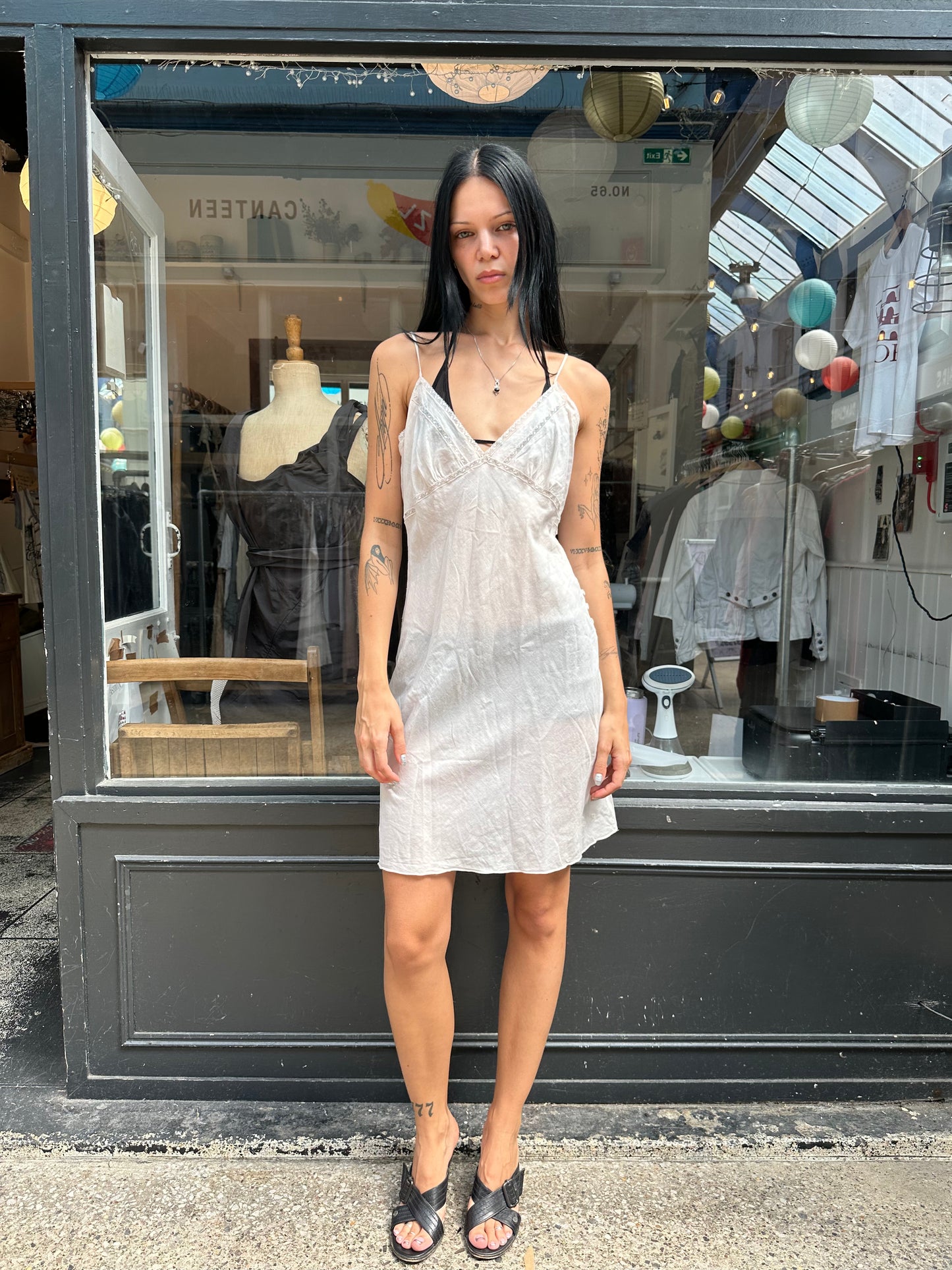 All saints cream cotton slip dress