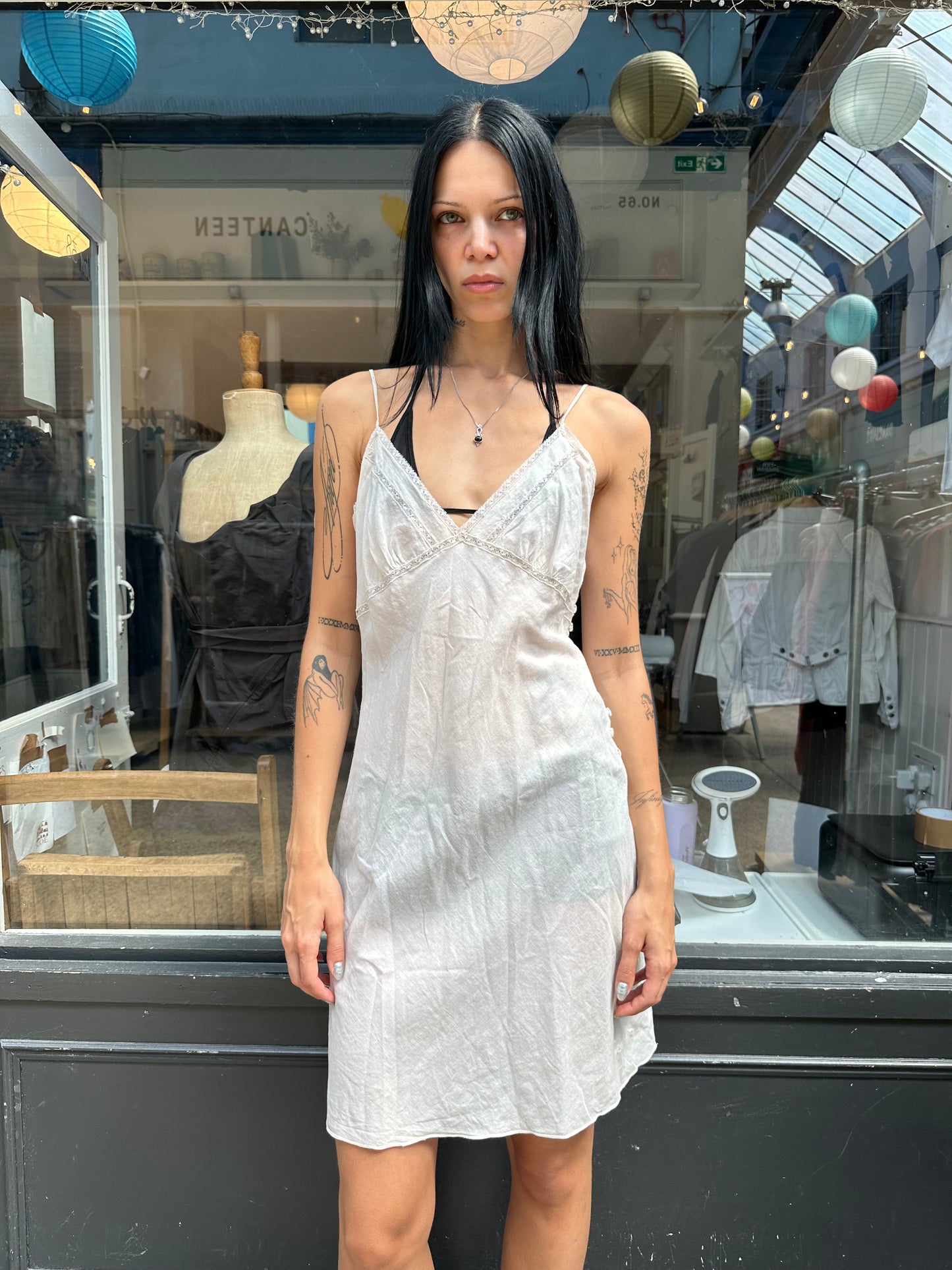 All saints cream cotton slip dress