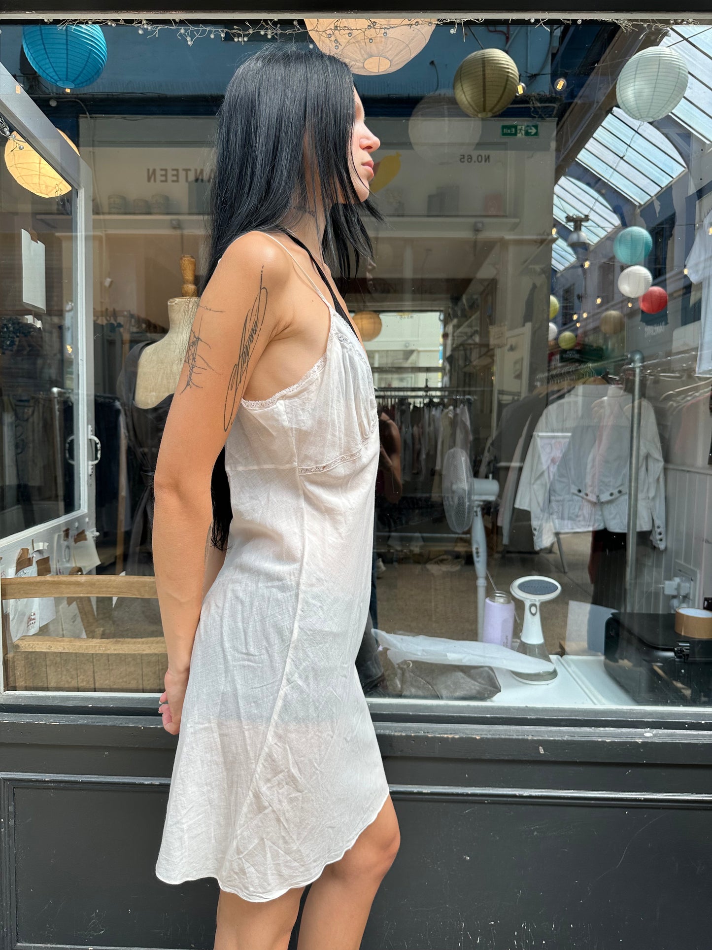 All saints cream cotton slip dress