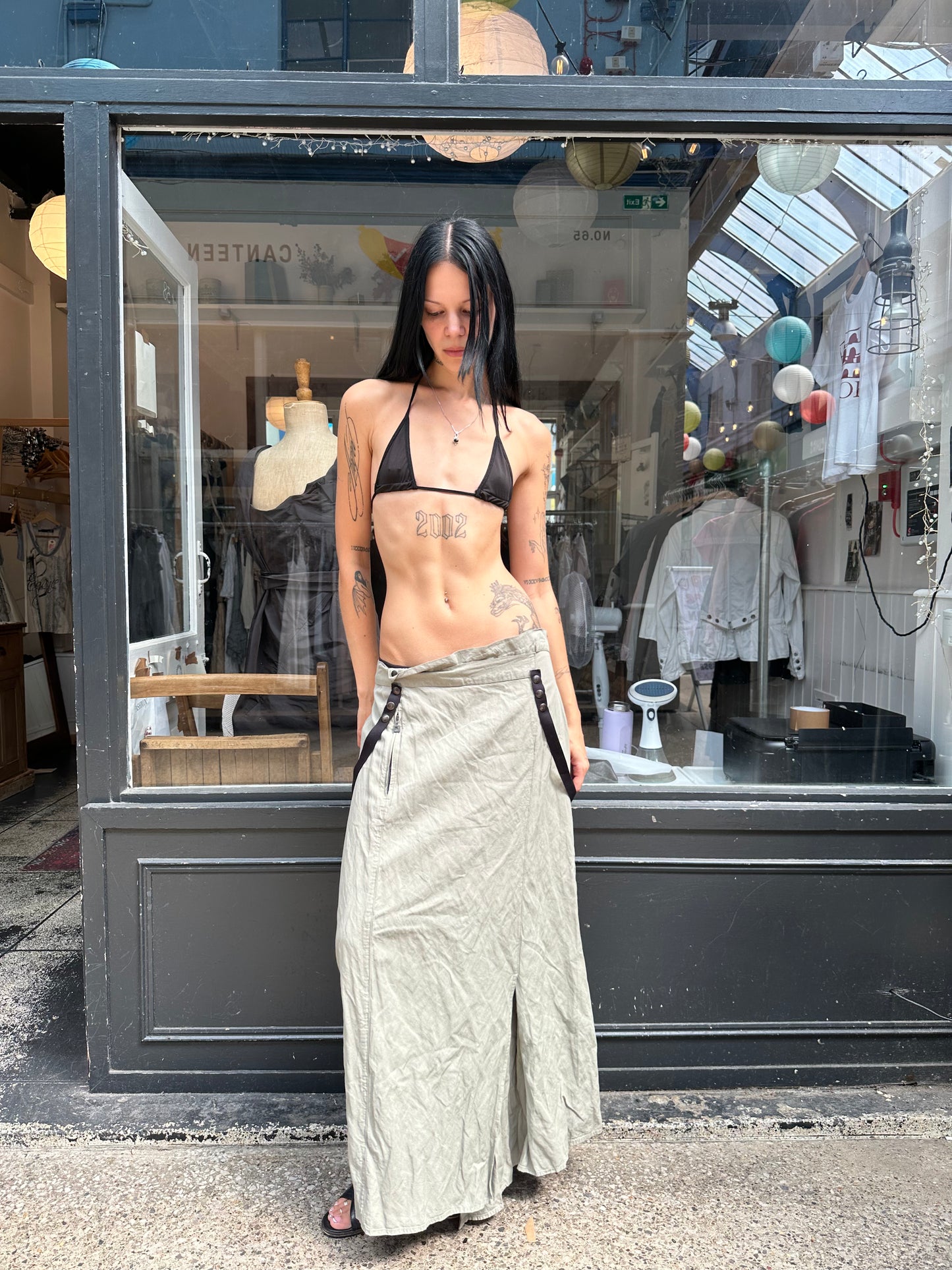 SARAH PACINI grey maxi skirt with straps
