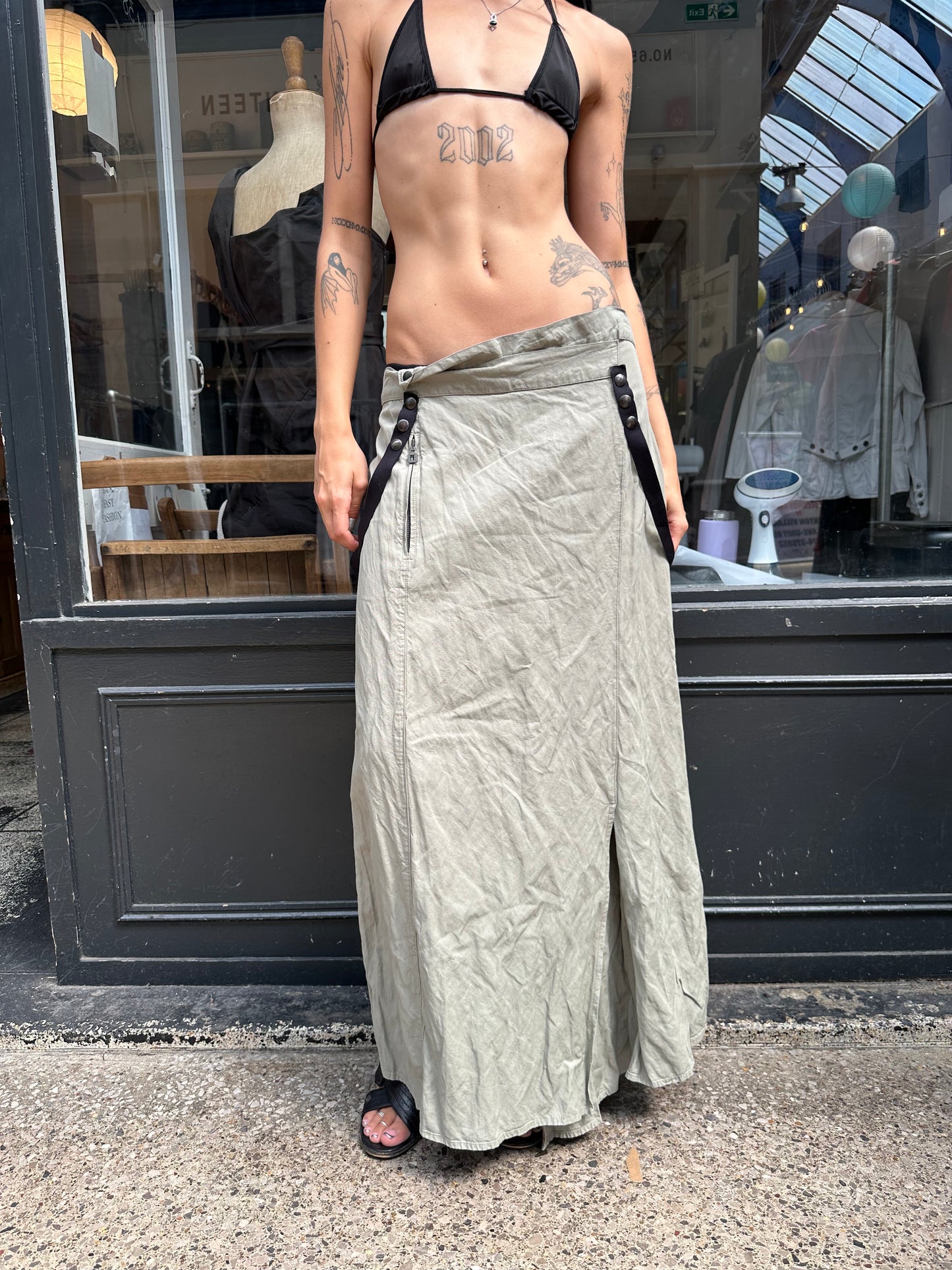 SARAH PACINI grey maxi skirt with straps