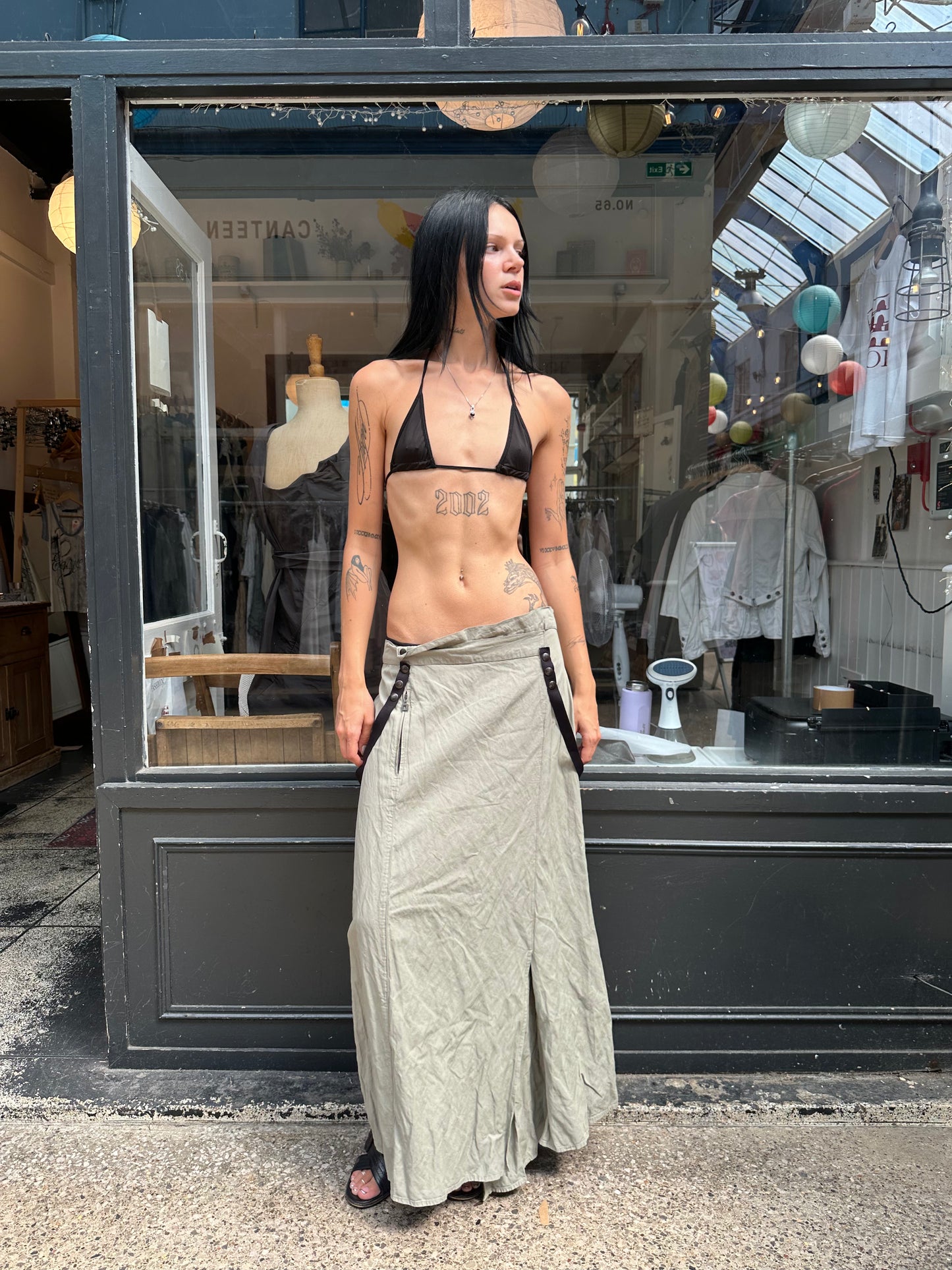 SARAH PACINI grey maxi skirt with straps