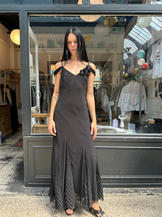 Black maxi dress with rosettes