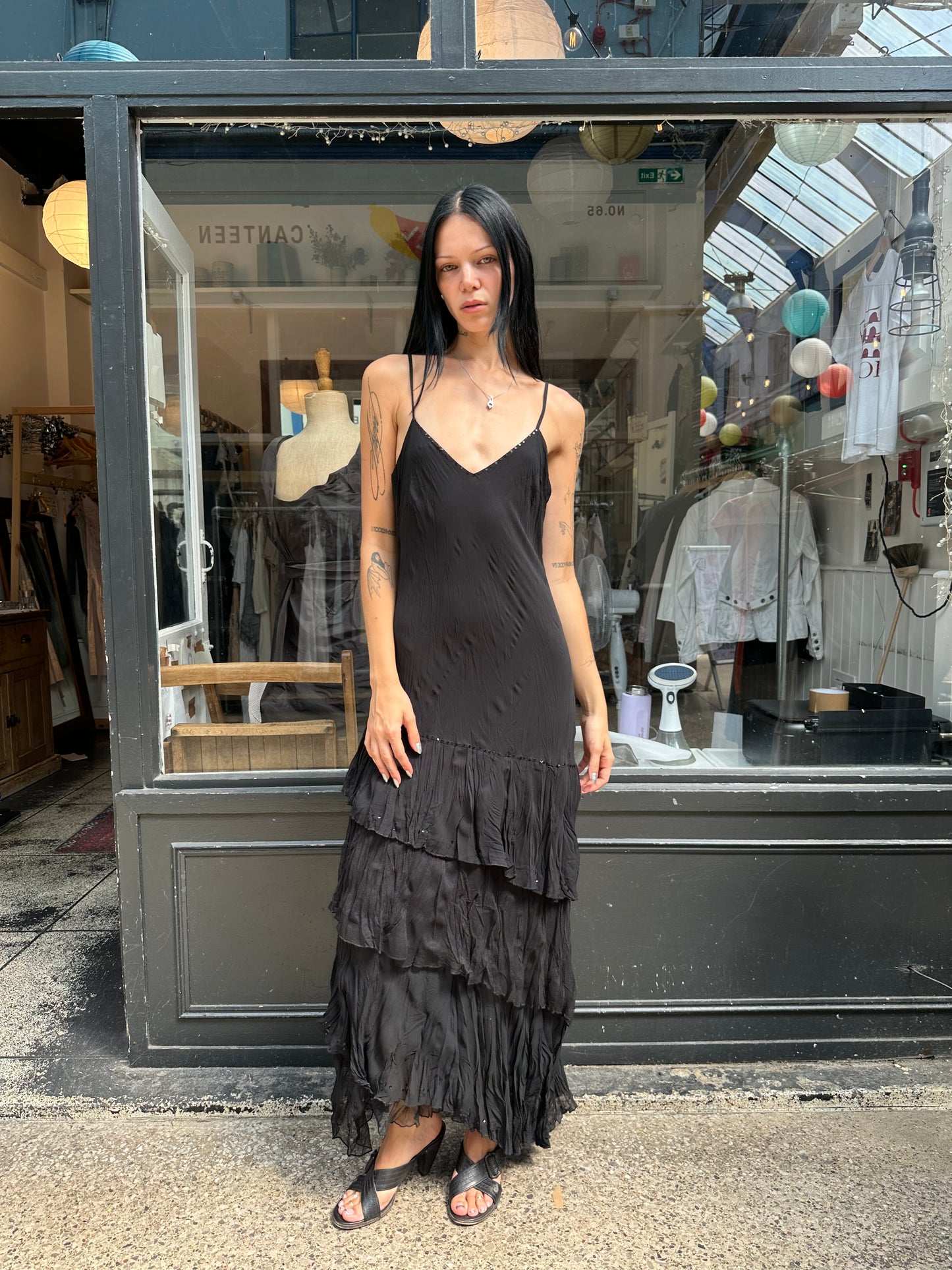Black maxi dress with sequins