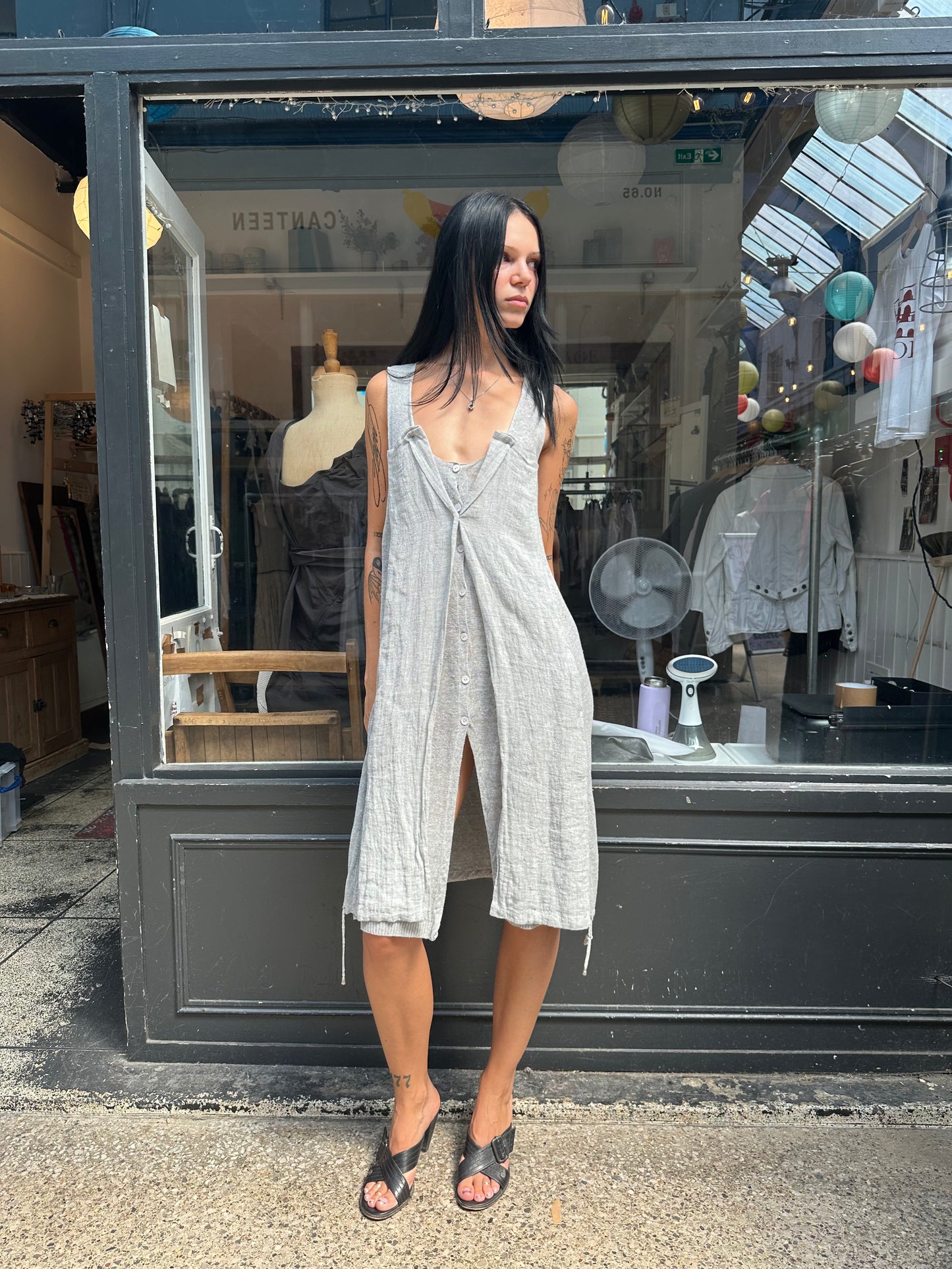 Grey Knitted Double Layer Tunic with Buttons