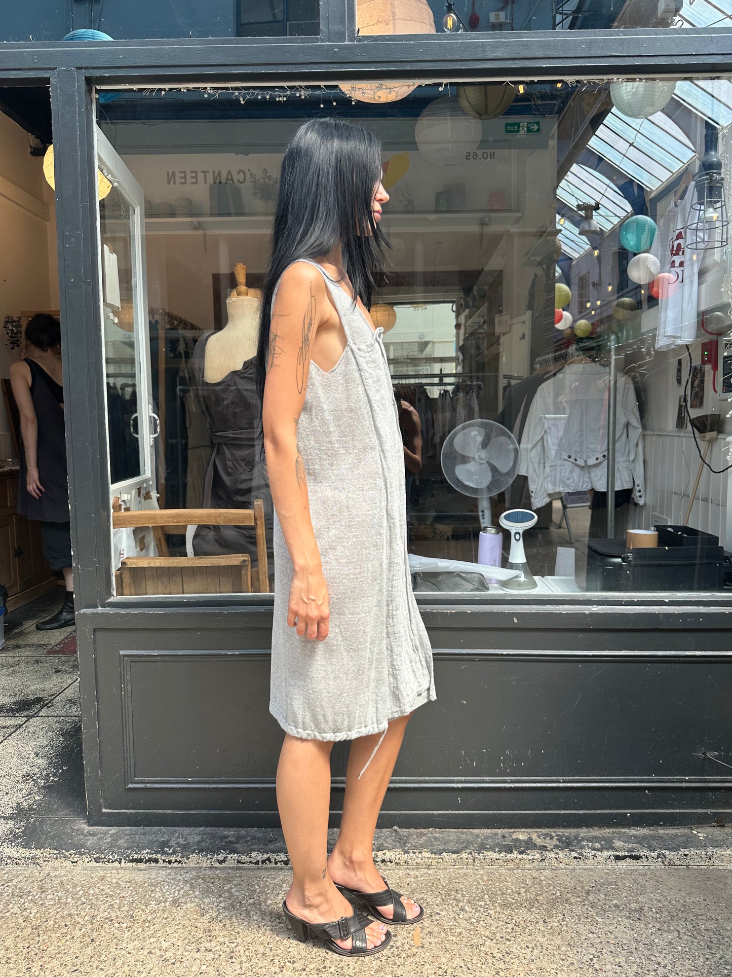 Grey Knitted Double Layer Tunic with Buttons