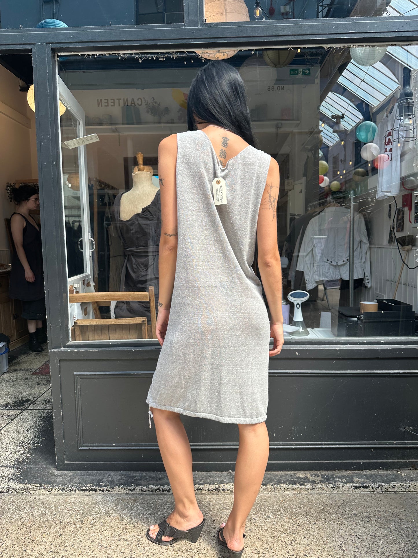 Grey Knitted Double Layer Tunic with Buttons