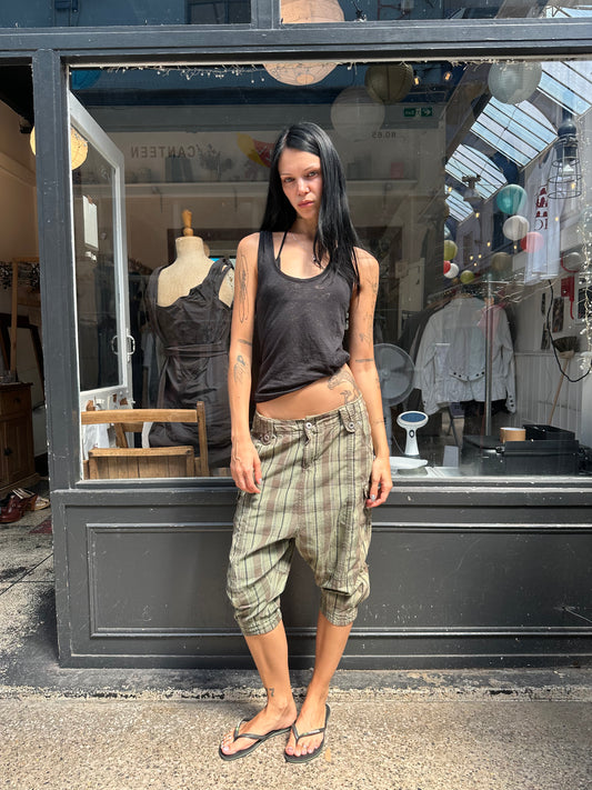 Green drop crotch shorts