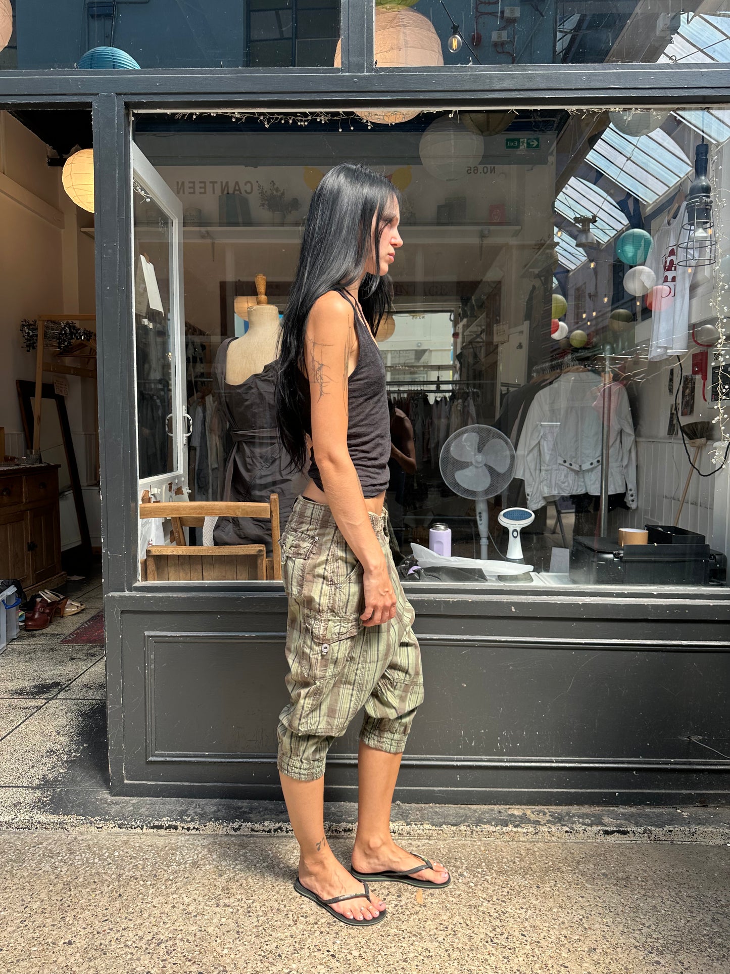 Green drop crotch shorts