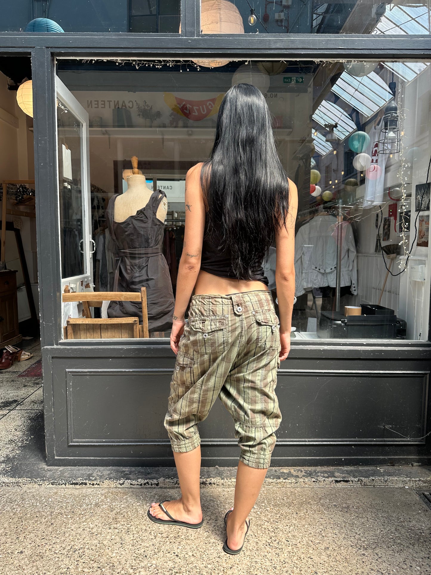 Green drop crotch shorts