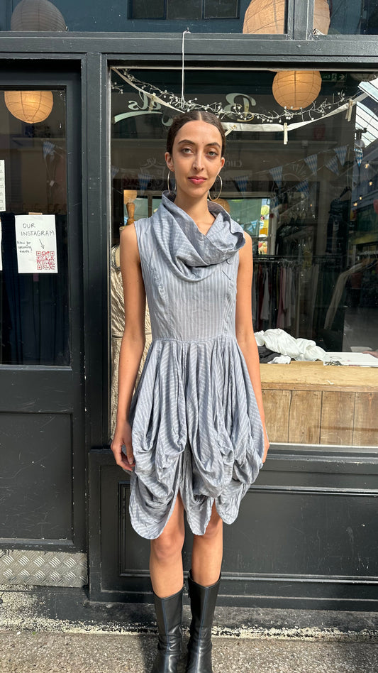 Cowl neck dress with gathered skirt