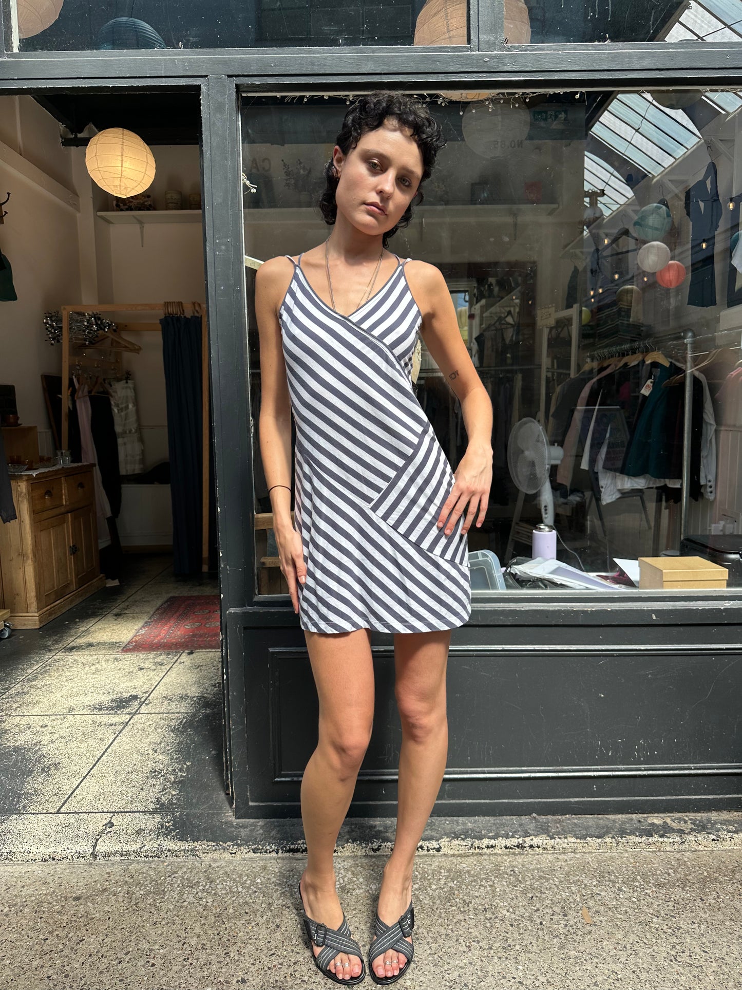 Striped 100% cotton mini dress