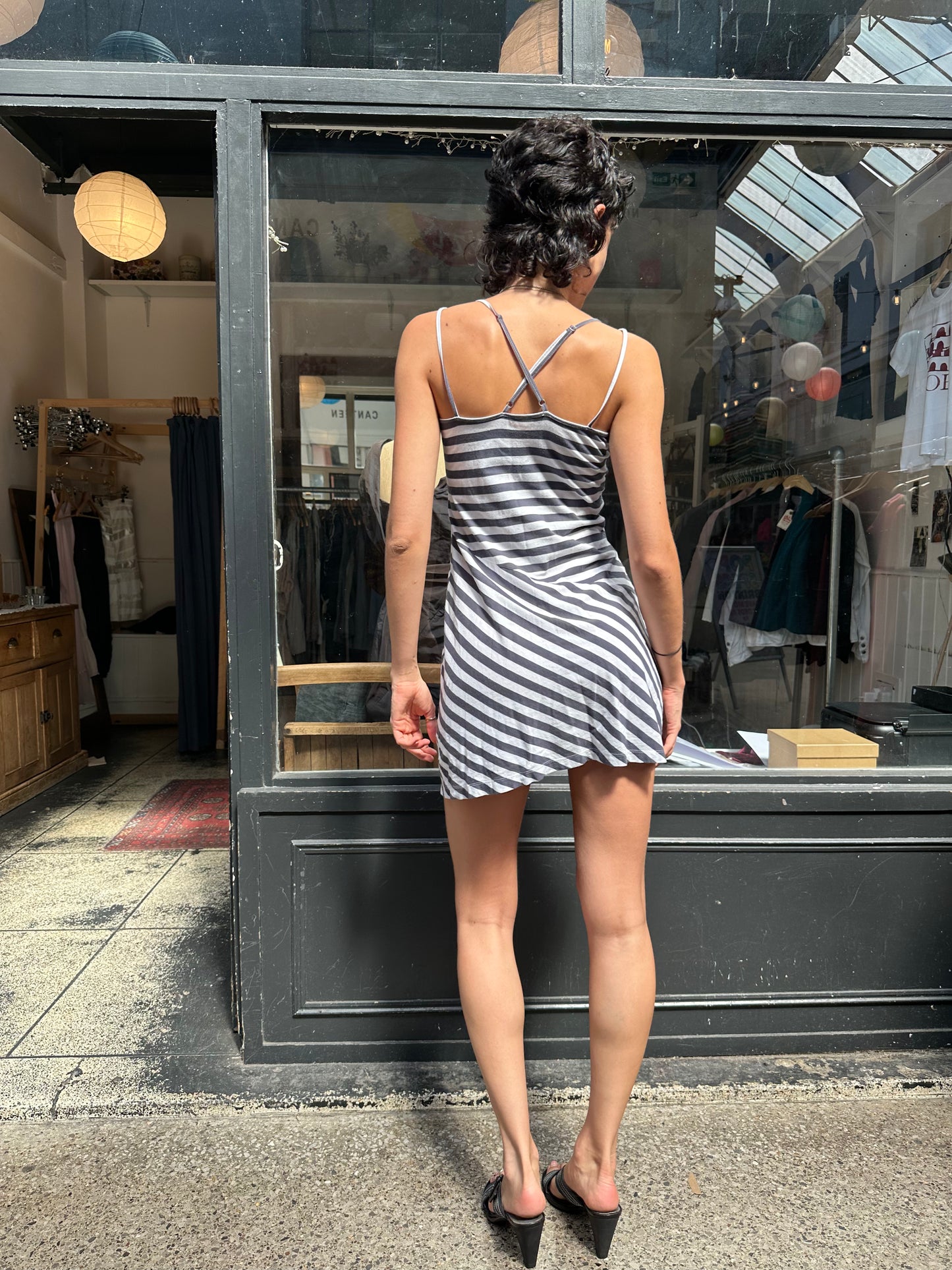 Striped 100% cotton mini dress