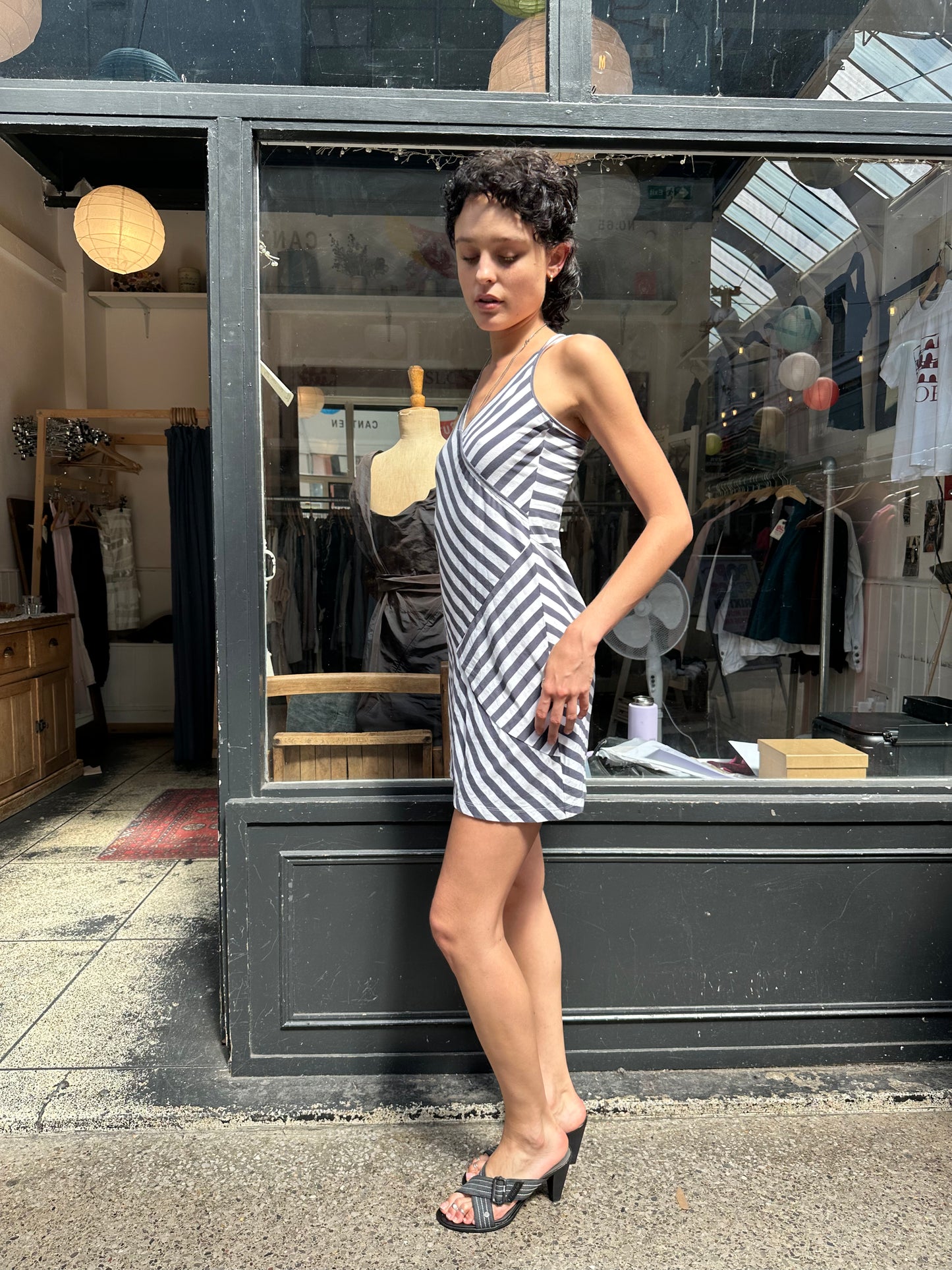 Striped 100% cotton mini dress