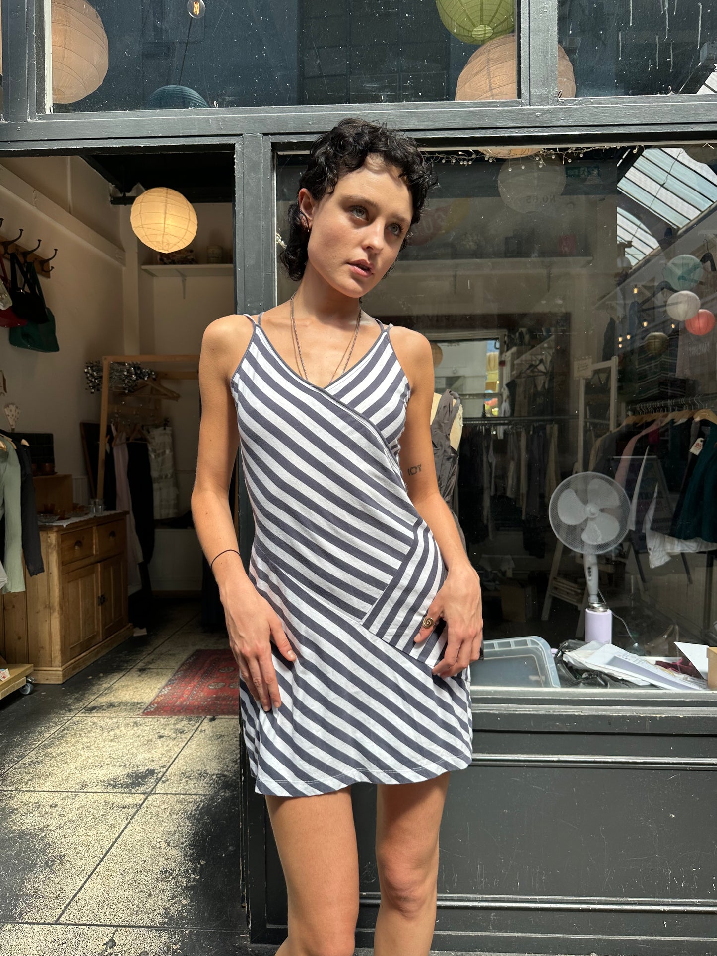 Striped 100% cotton mini dress