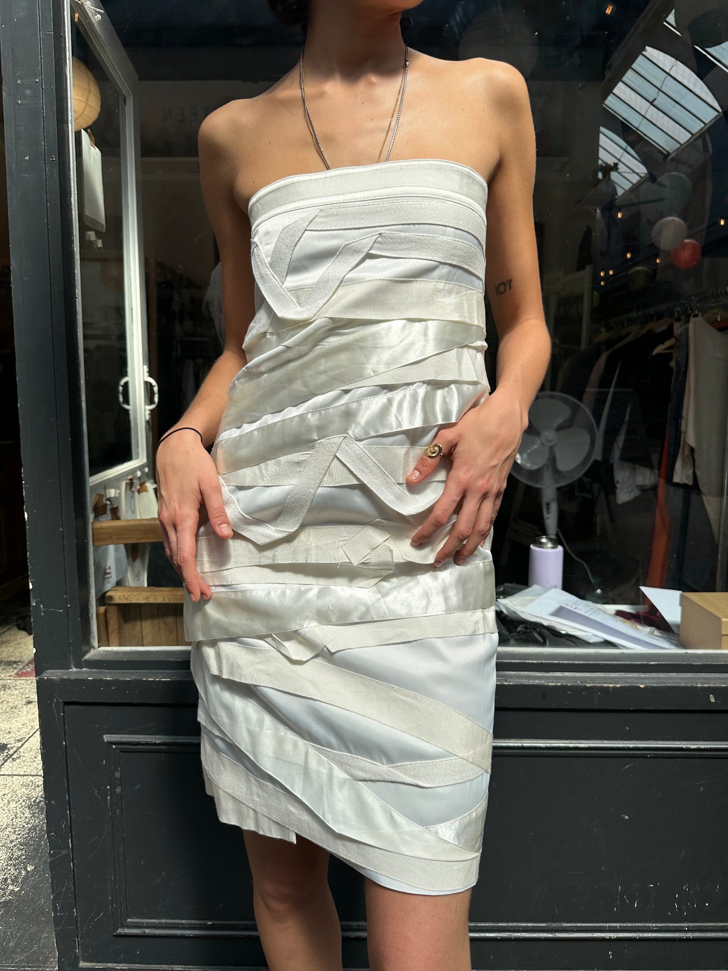 White satin bandage dress