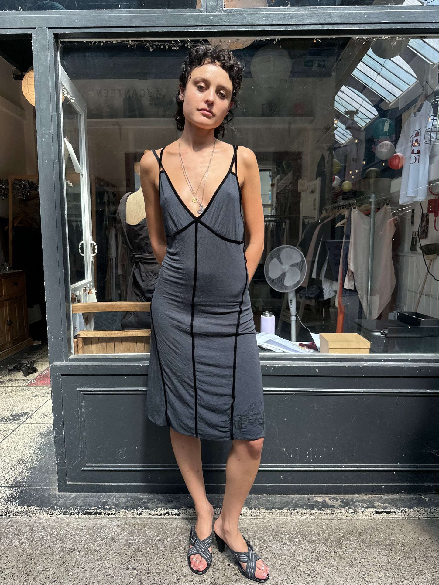 Black cotton dress with velvet details