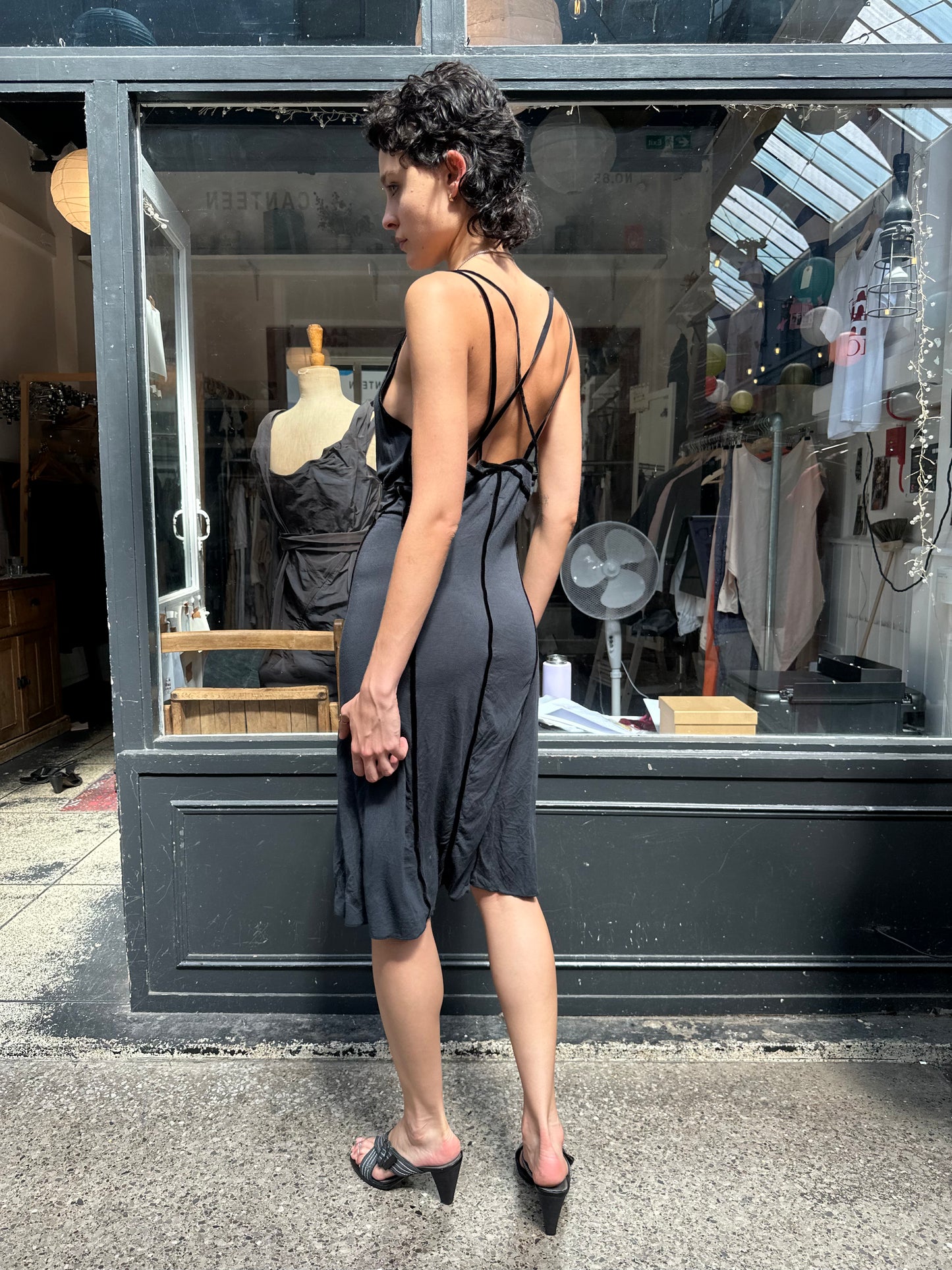 Black cotton dress with velvet details