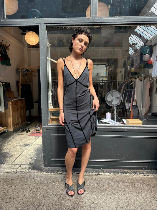 Black cotton dress with velvet details