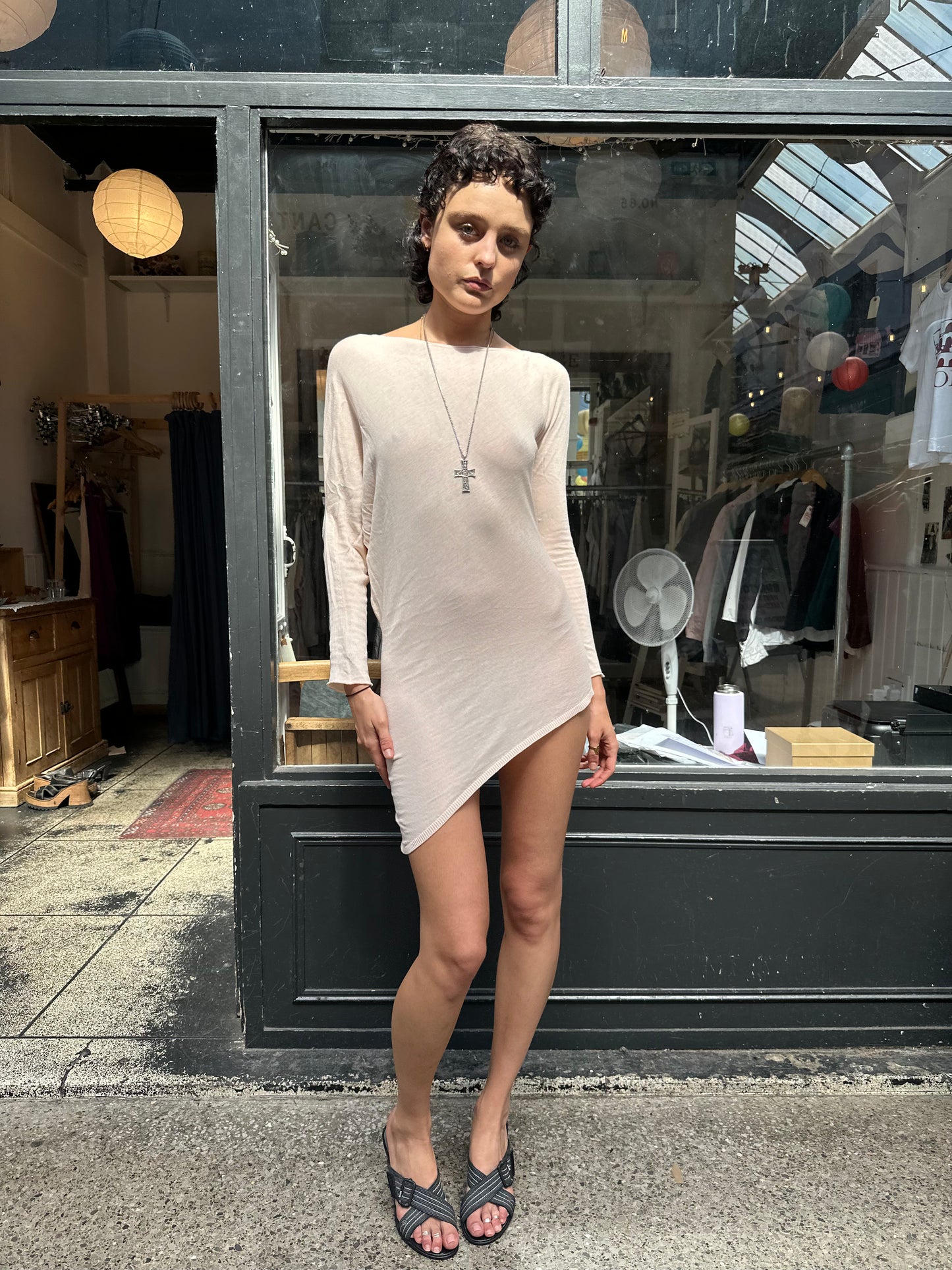 Pale pink asymmetric cotton tunic dress