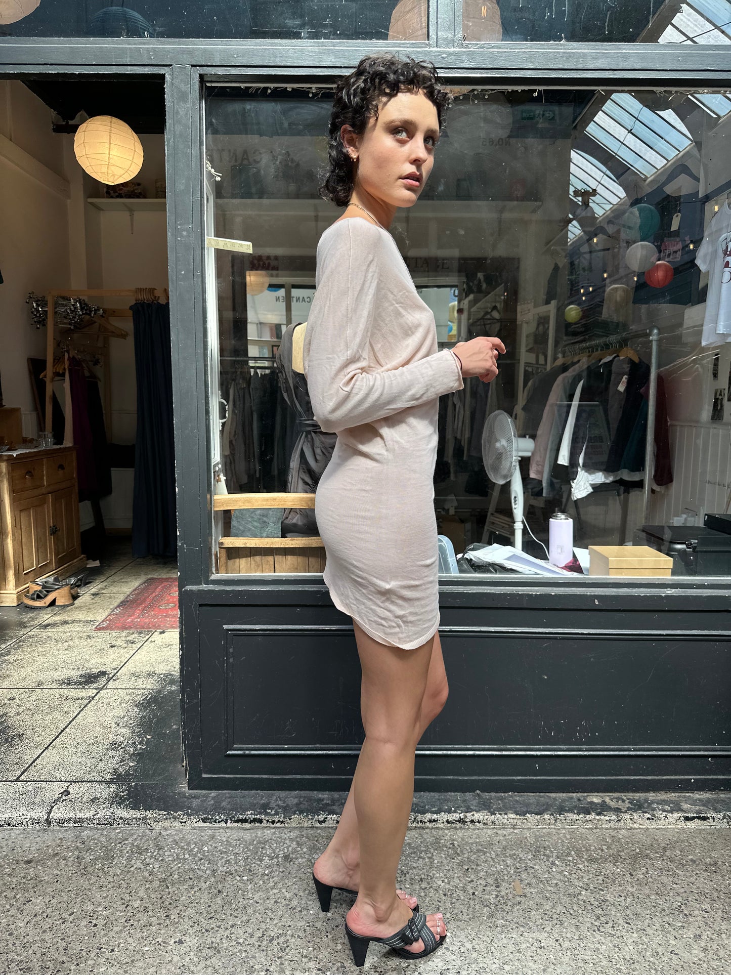 Pale pink asymmetric cotton tunic dress