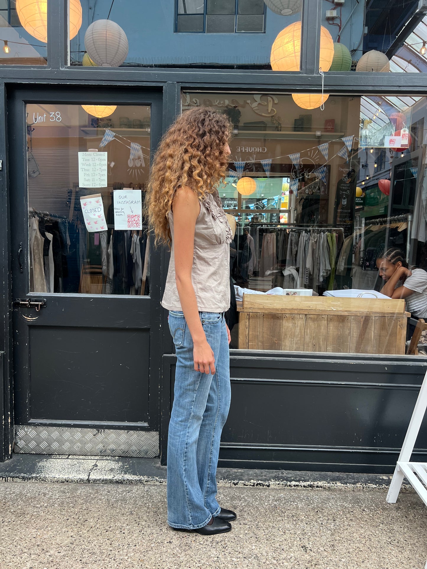 Light brown grey ruffle zip blouse
