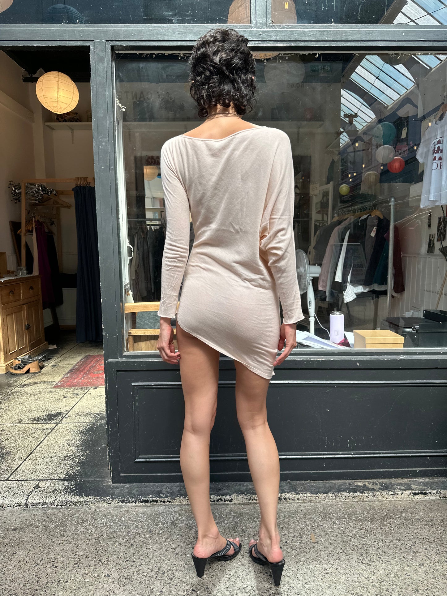 Pale pink asymmetric cotton tunic dress