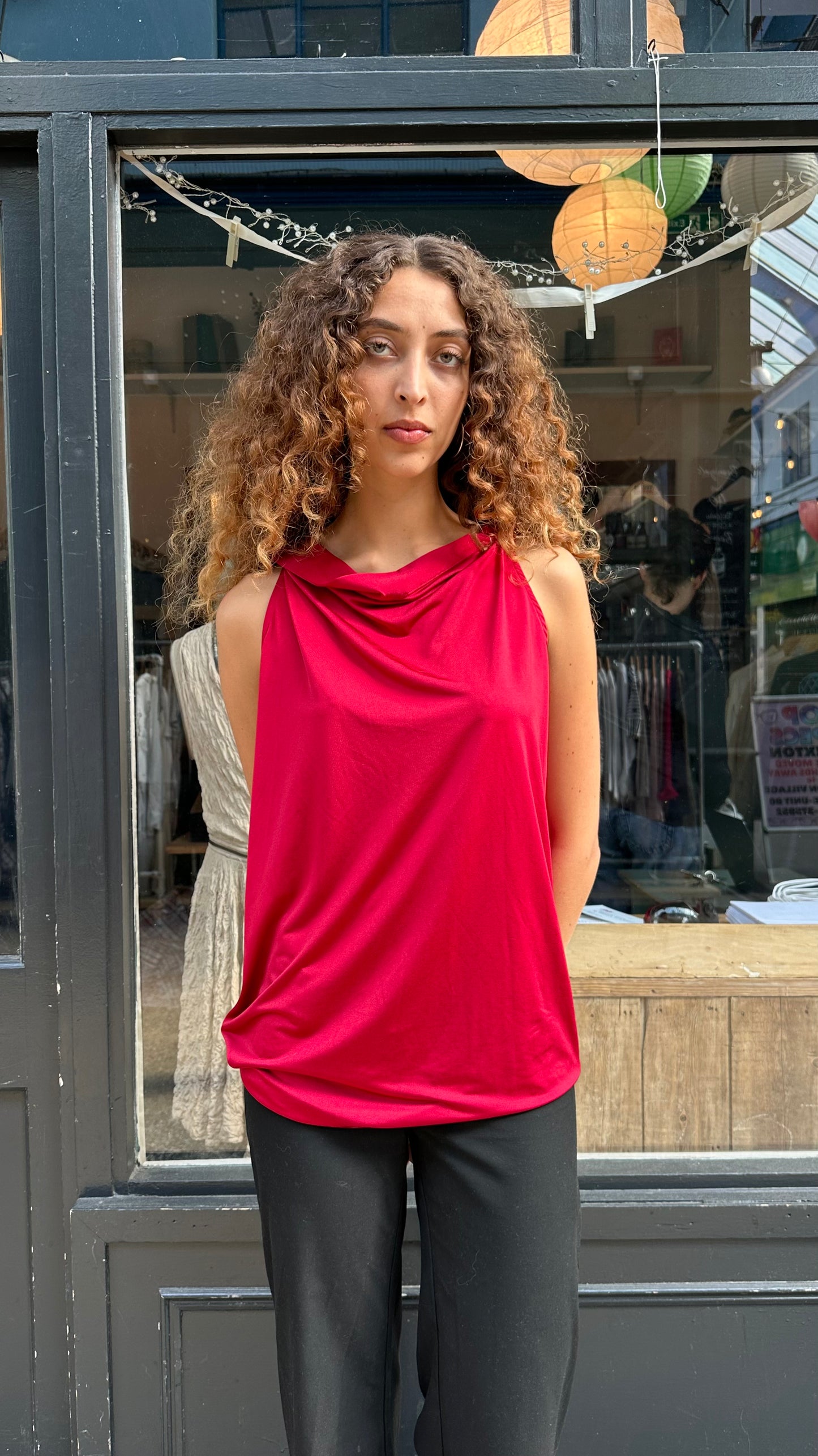 Red scoop back top