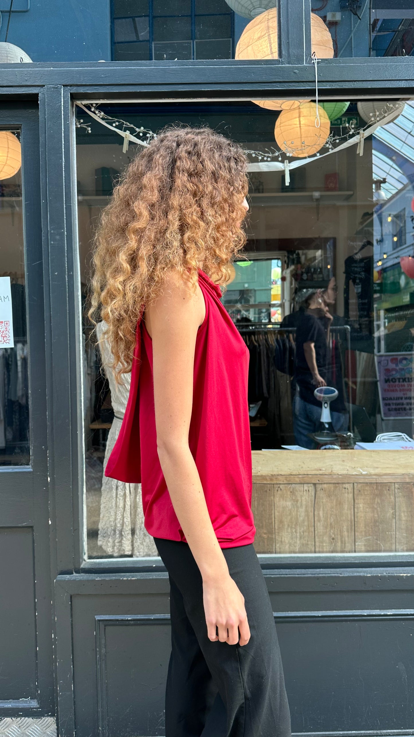 Red scoop back top