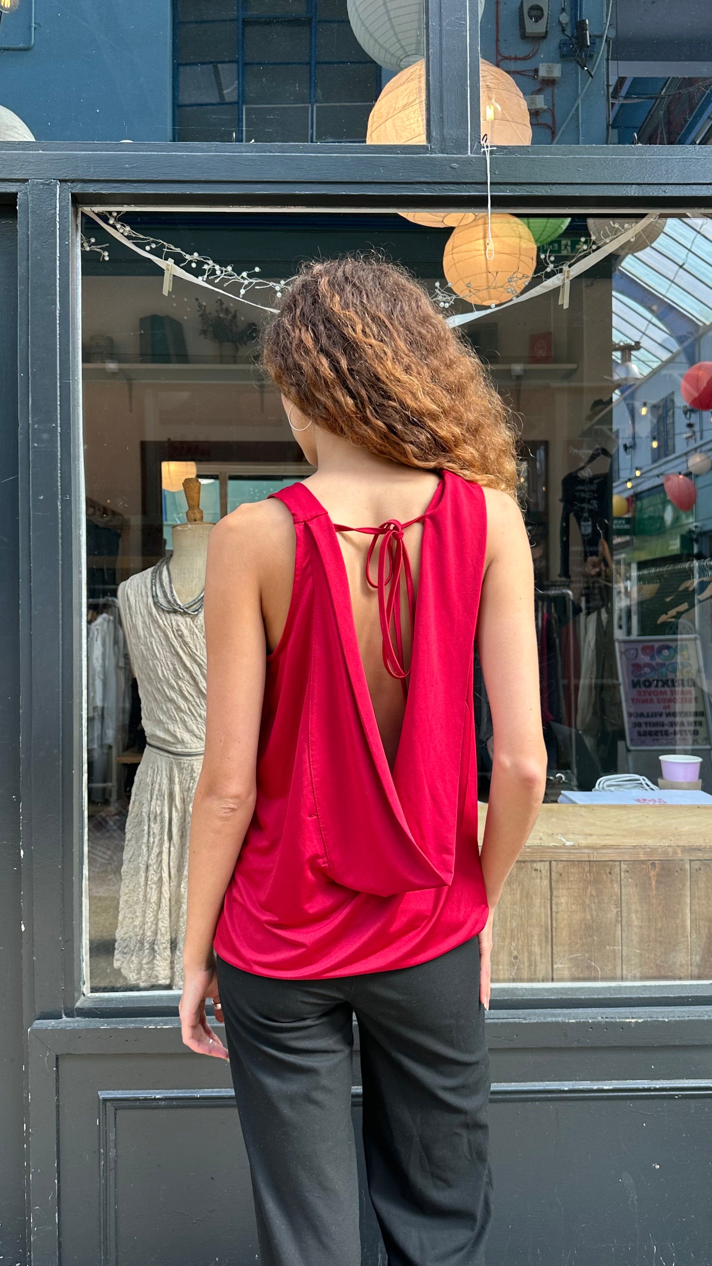Red scoop back top