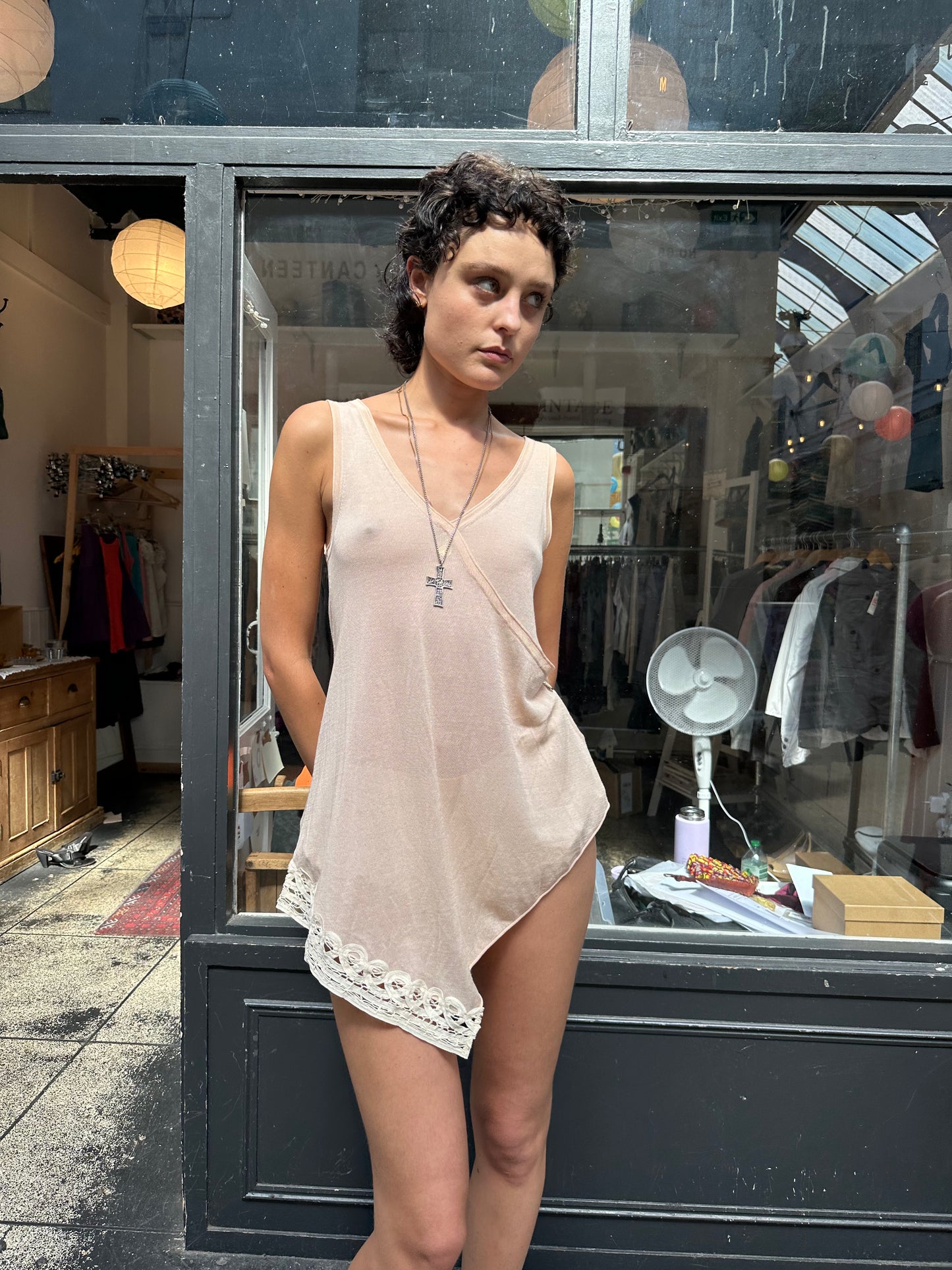 PATRIZIA PEPE pink asymmetric top with lace