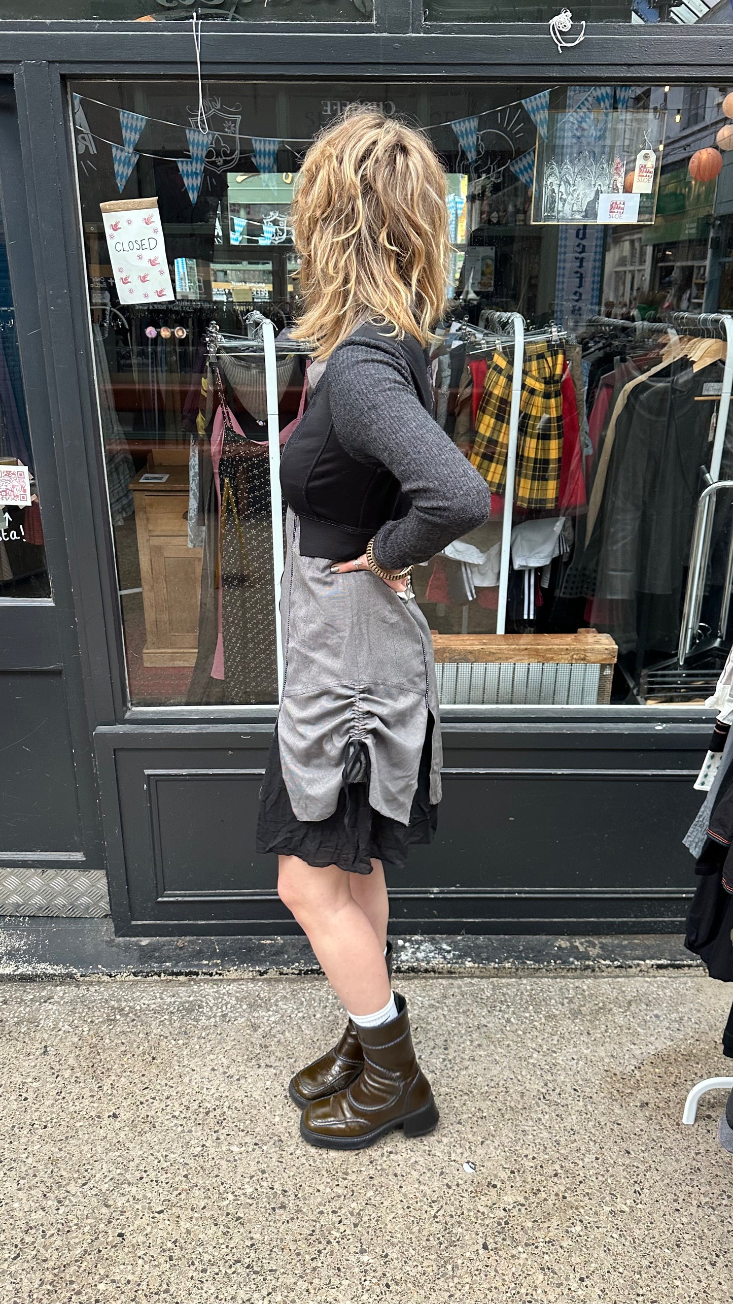 Black and Grey High Collar Dress