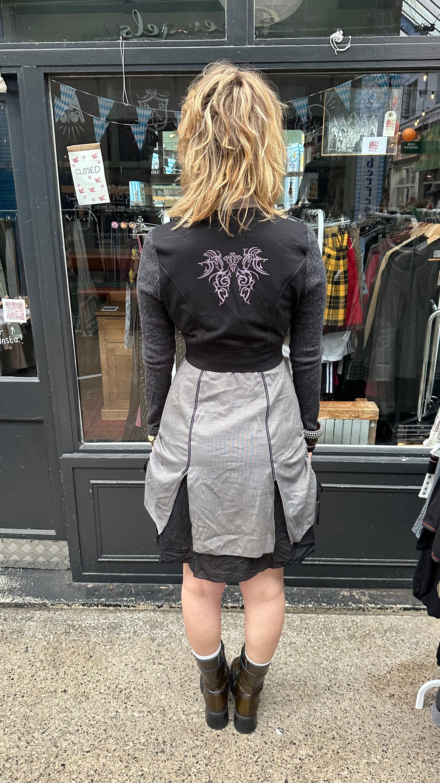 Black and Grey High Collar Dress