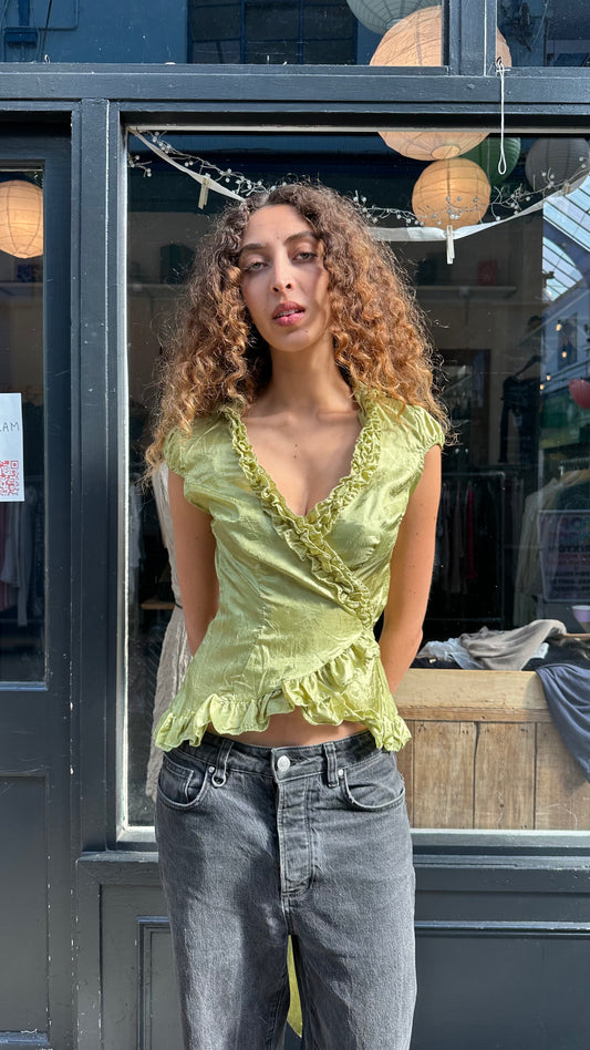 Green silky top