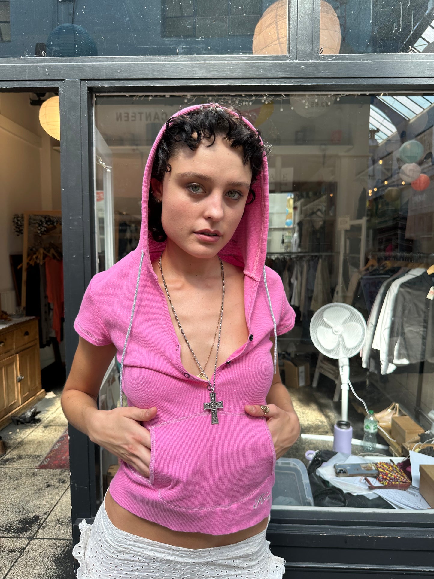 Pink hooded top with sparkles