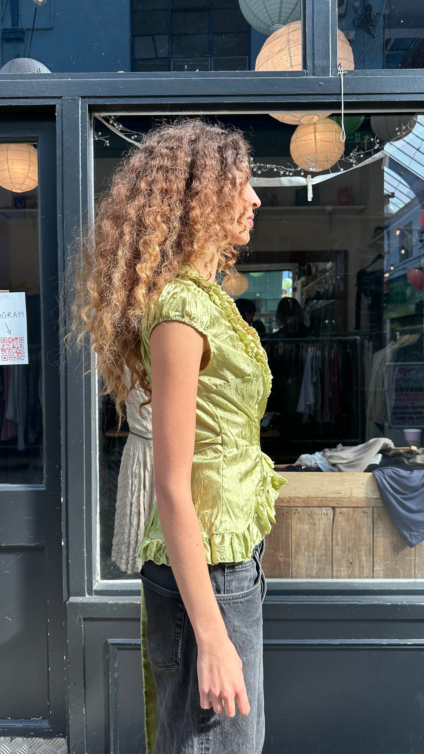 Green silky top