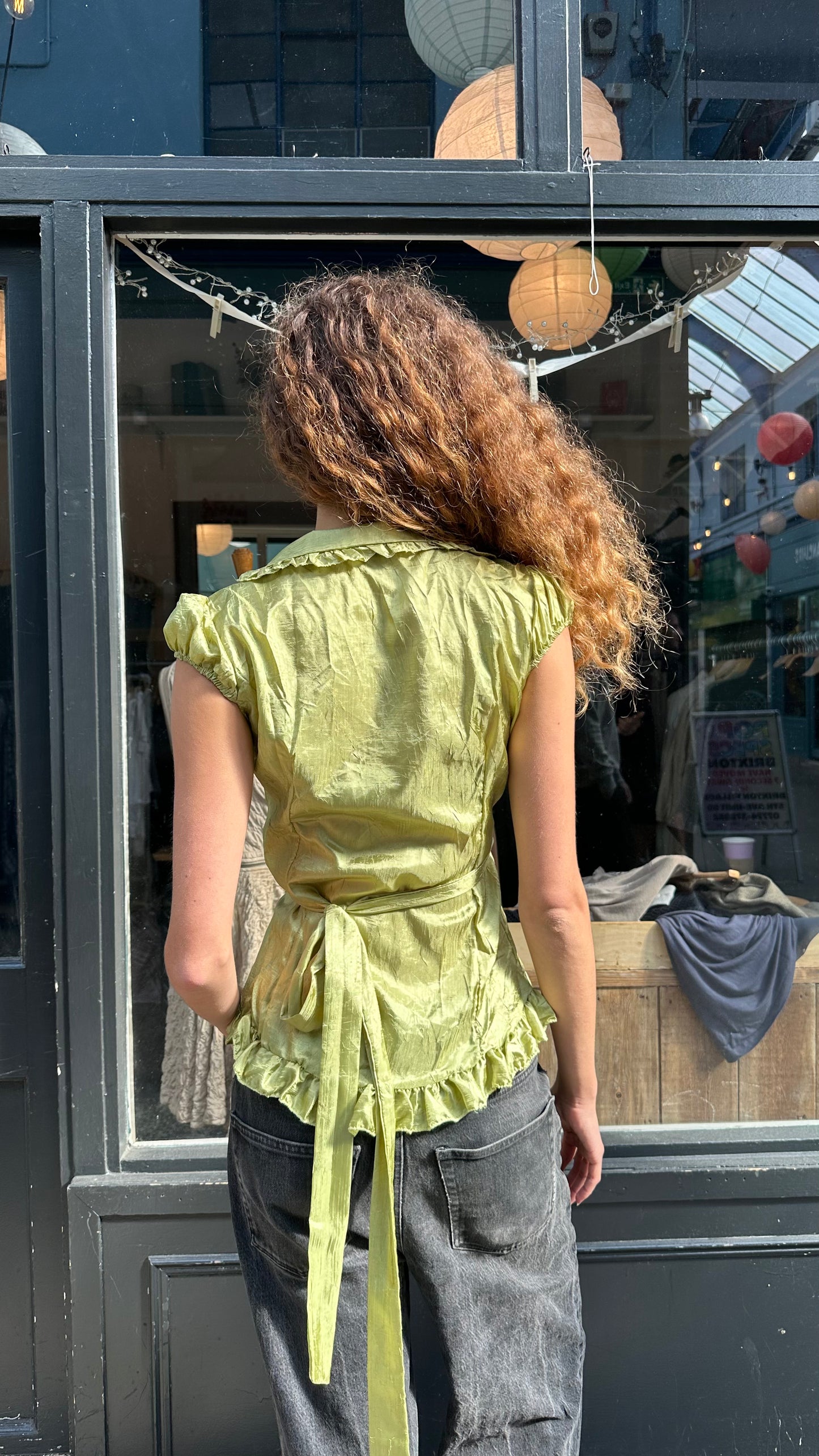 Green silky top