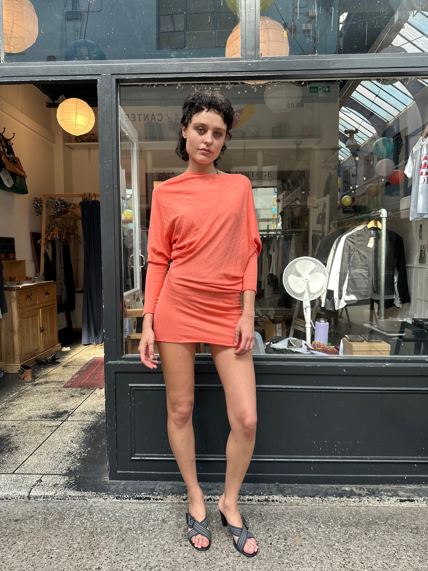 Coral fine knit slouchy mini dress