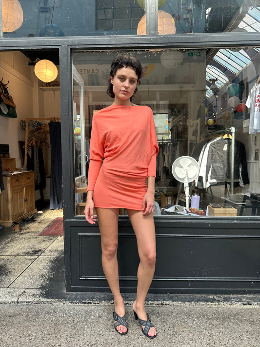 Coral fine knit slouchy mini dress