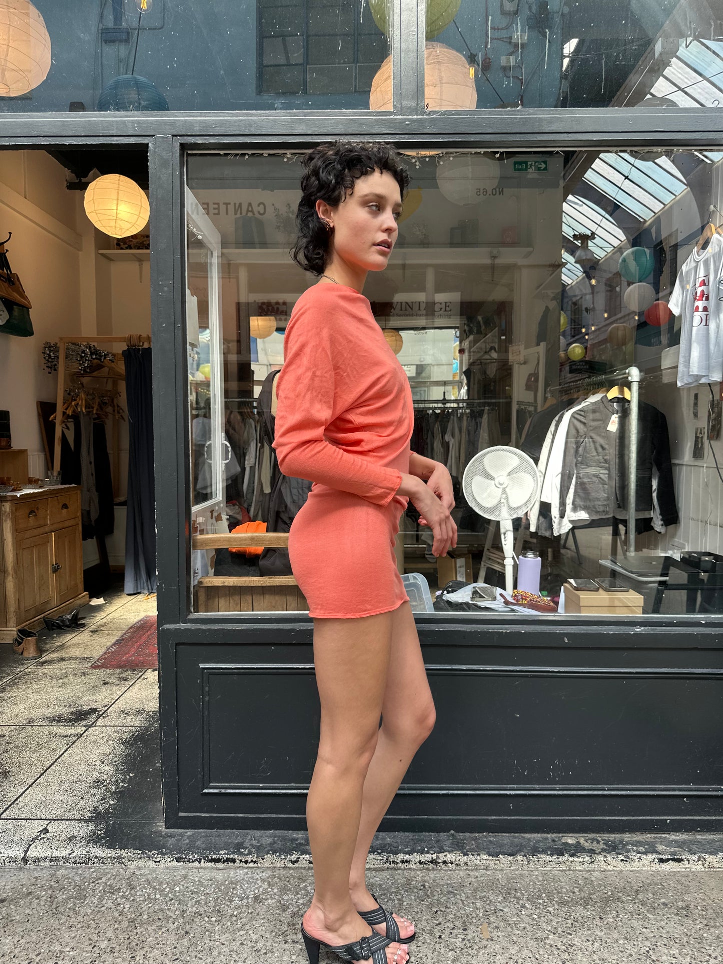 Coral fine knit slouchy mini dress
