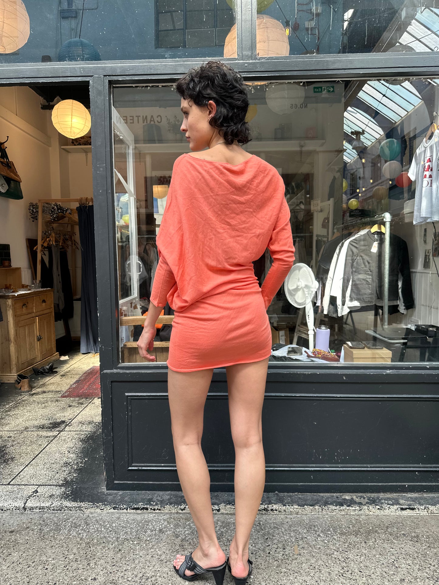 Coral fine knit slouchy mini dress