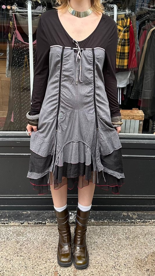 Grey and Black Long Sleeved Dress