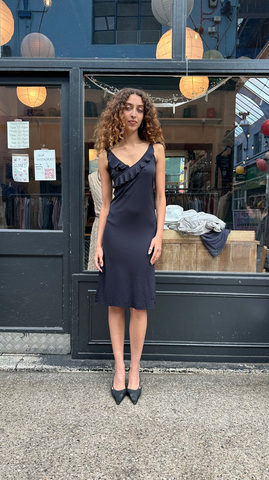 Black midi dress with ruffles
