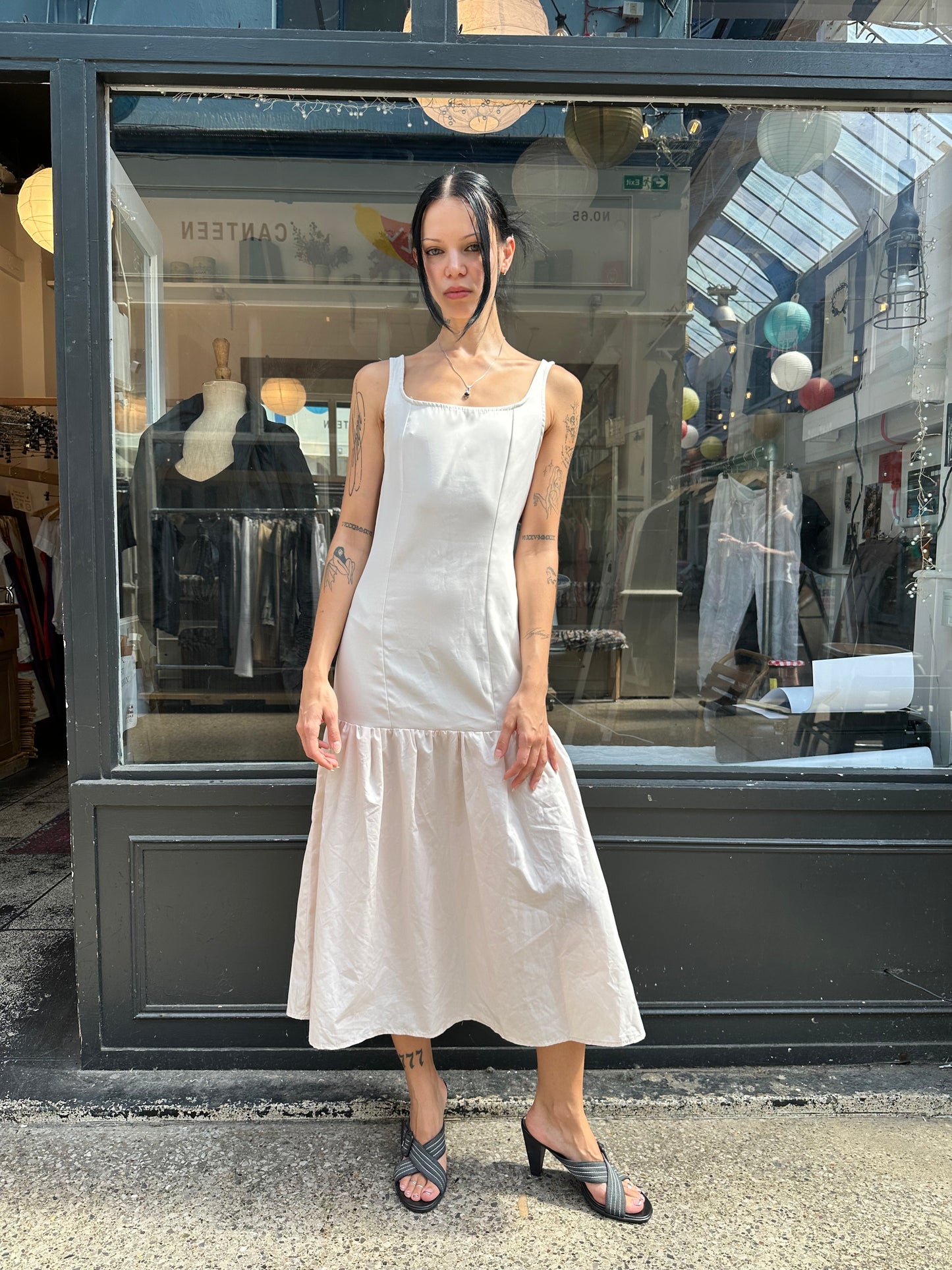 baby pink drop waist dress