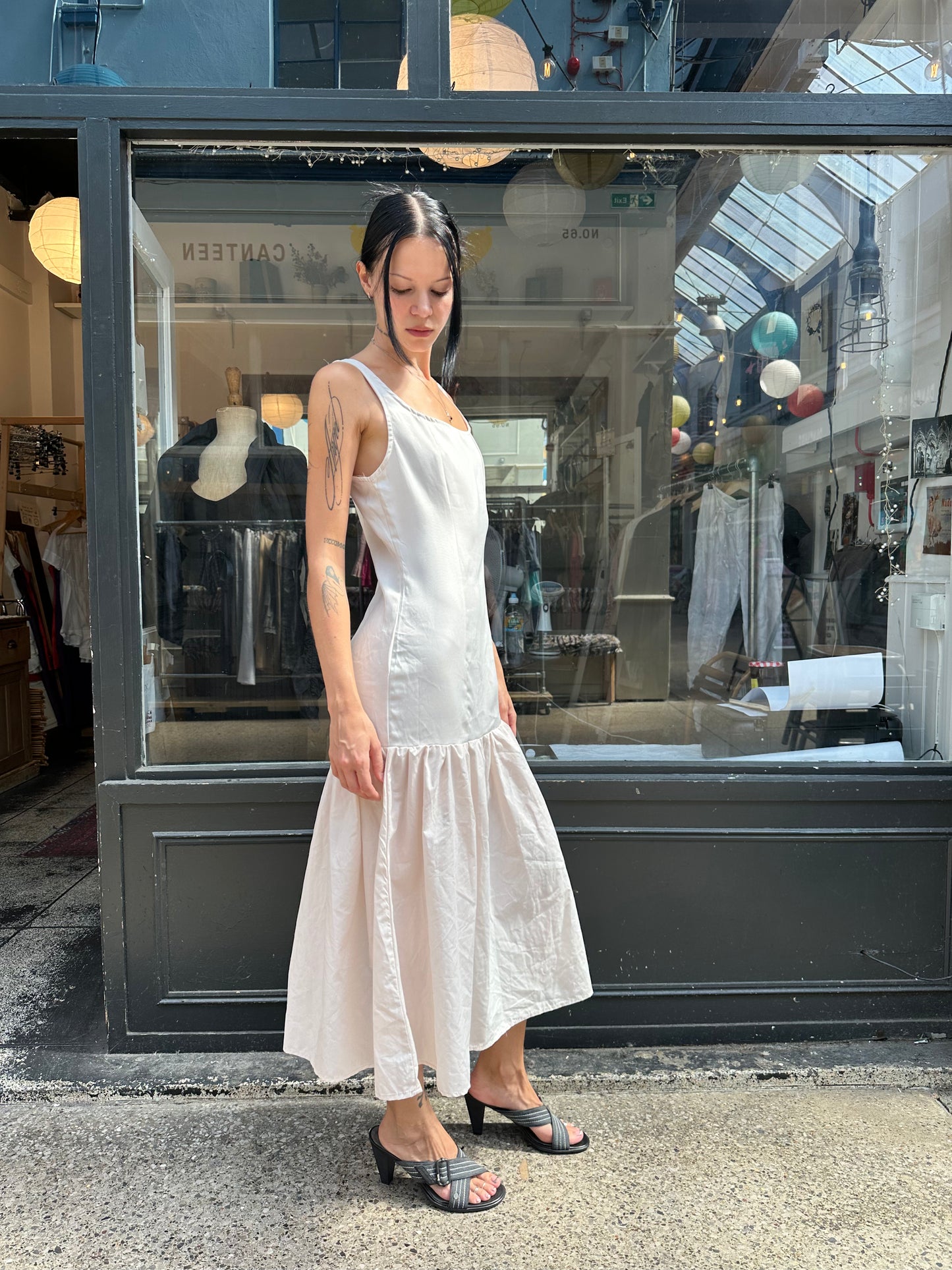 baby pink drop waist dress