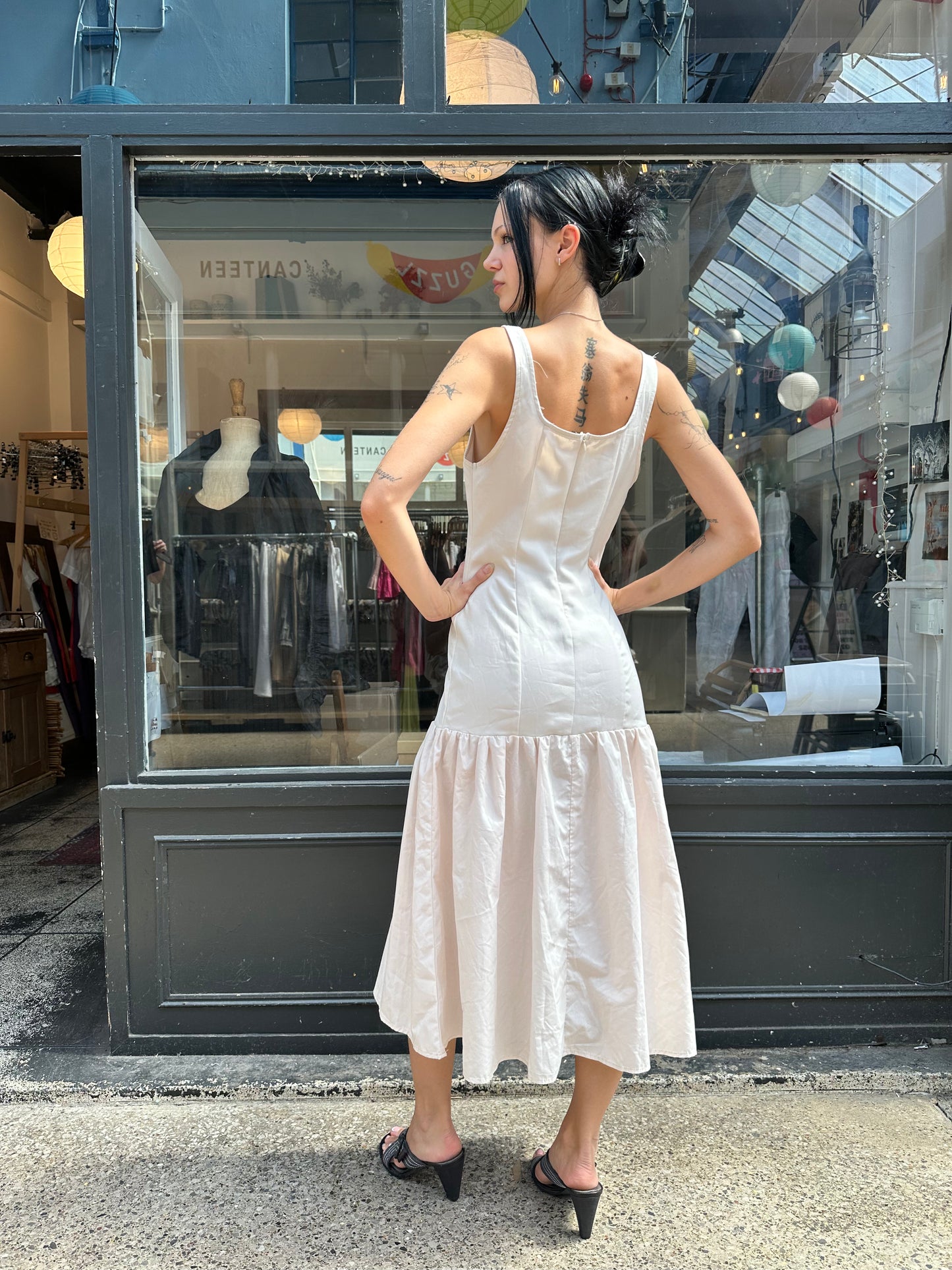 baby pink drop waist dress