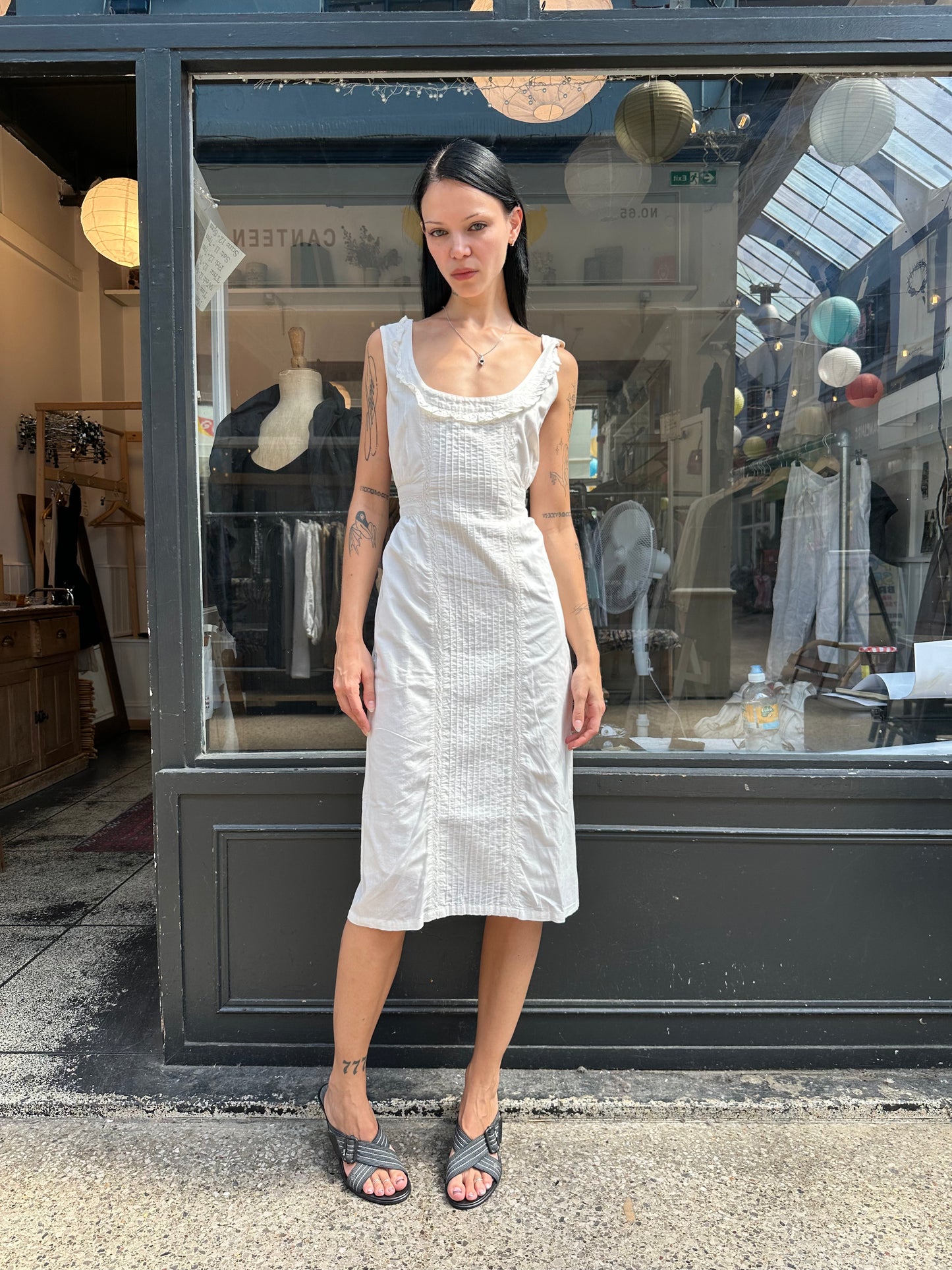 White 100% cotton midi dress