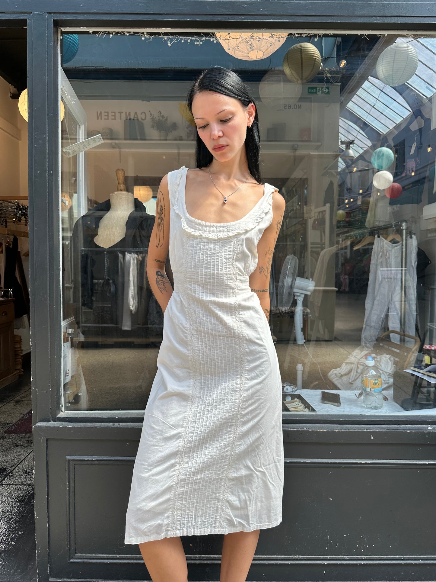 White 100% cotton midi dress